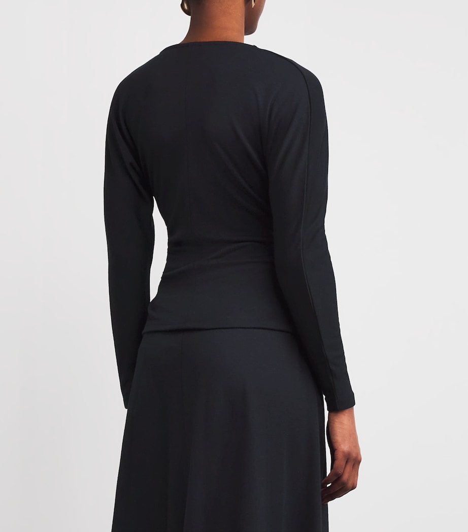 Jersey V-Neck Slim Top BLACK Image 4