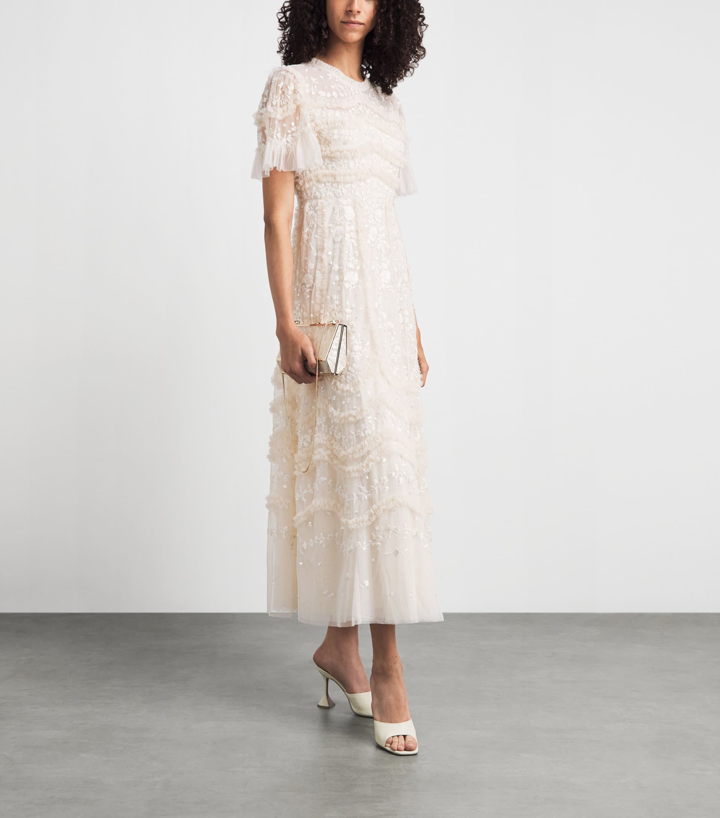 Needle & Thread Womens Embroidered Tulle Gianna Maxi Dress Cream Image 2