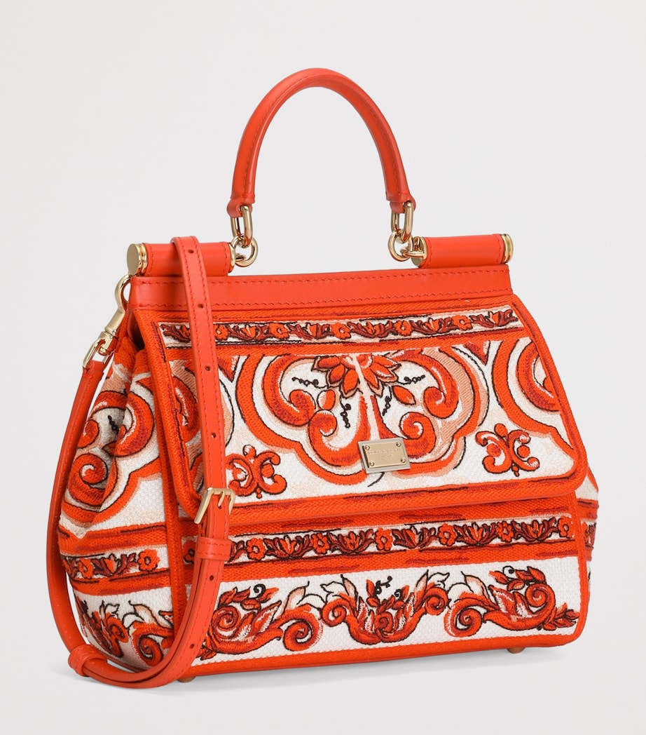 Dolce&Gabbana Cotton-Calfskin Majolica Top-Handle Bag Orange Image 3