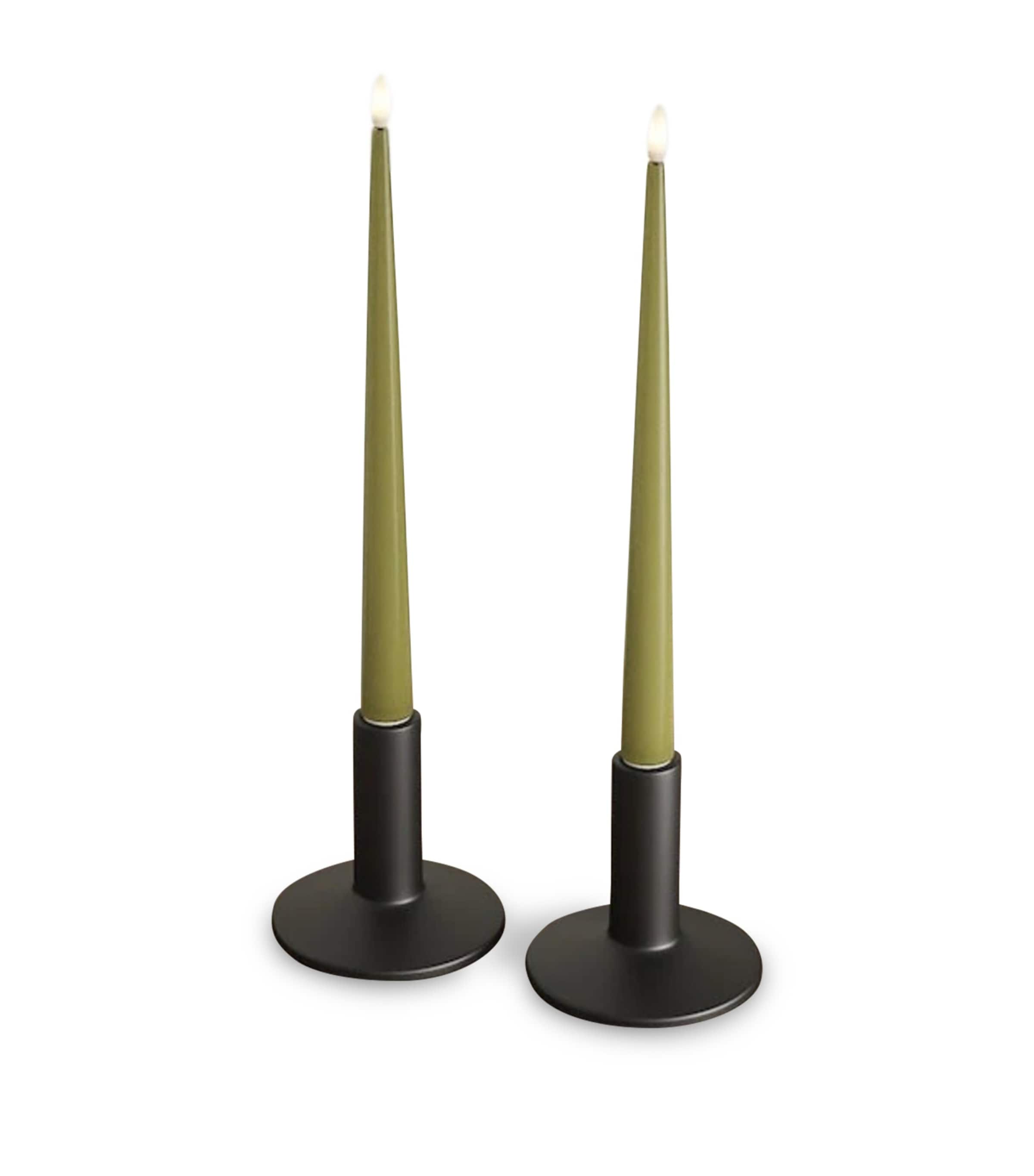 Deluxe Homeart LED Shiny Dinner Candles (Set of 2) Olive Image 1