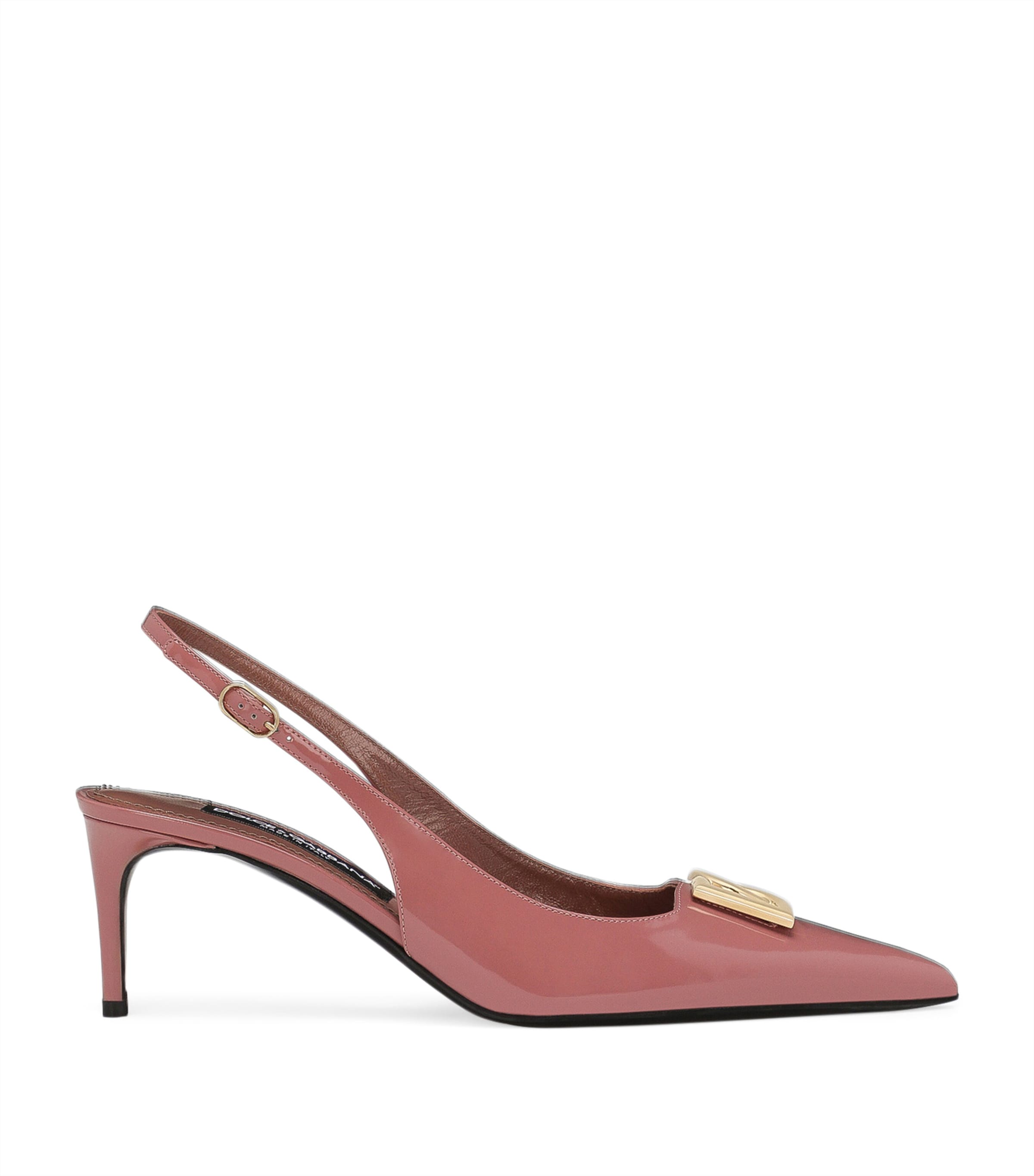 Dolce & Gabbana Pink Slingback With Metallic Logo In Patent Leather Woman