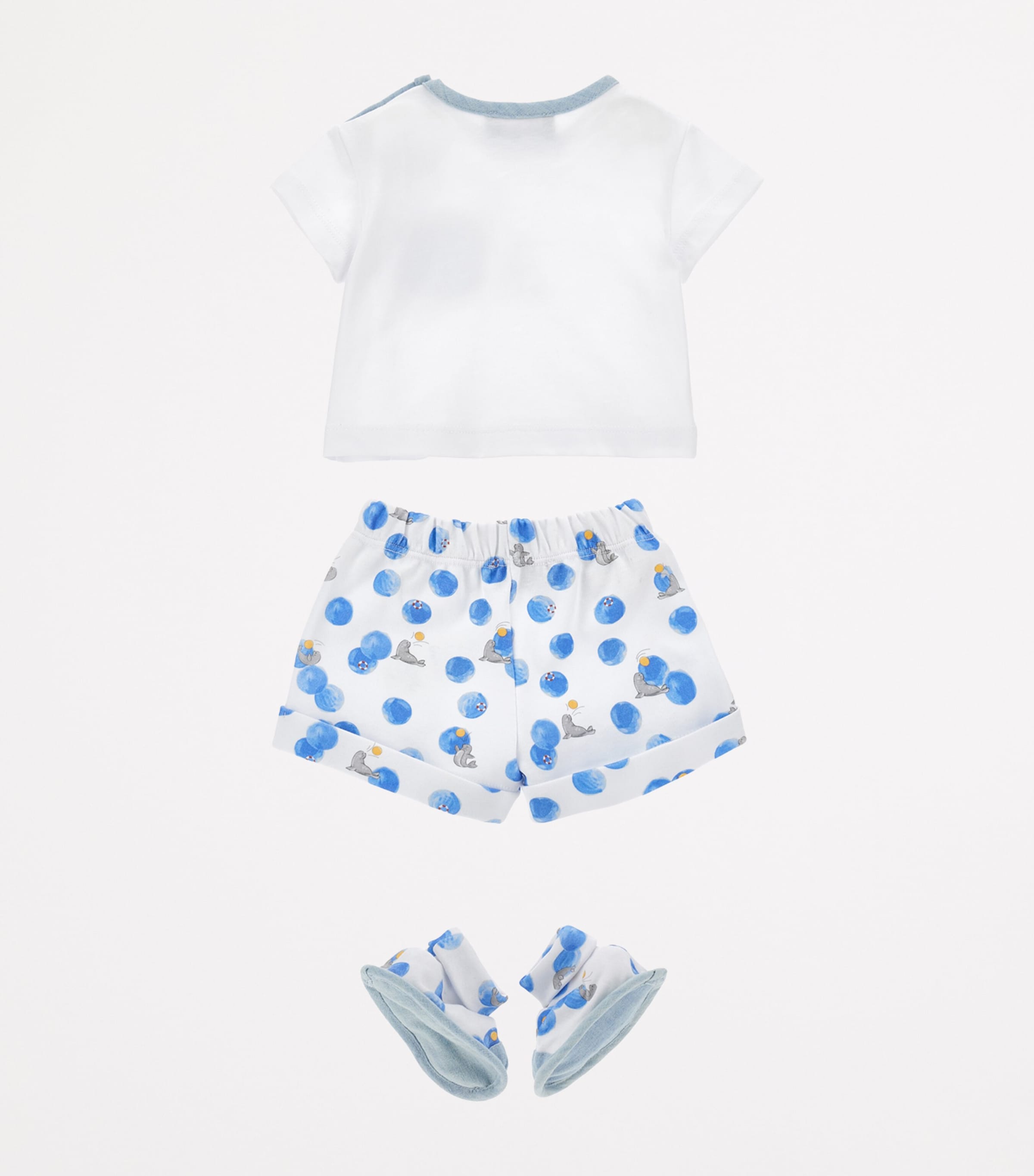 Cotton Seal Print T-Shirt and Shorts Set (1-9 Months) BIANCO+BLUETTE Image 2
