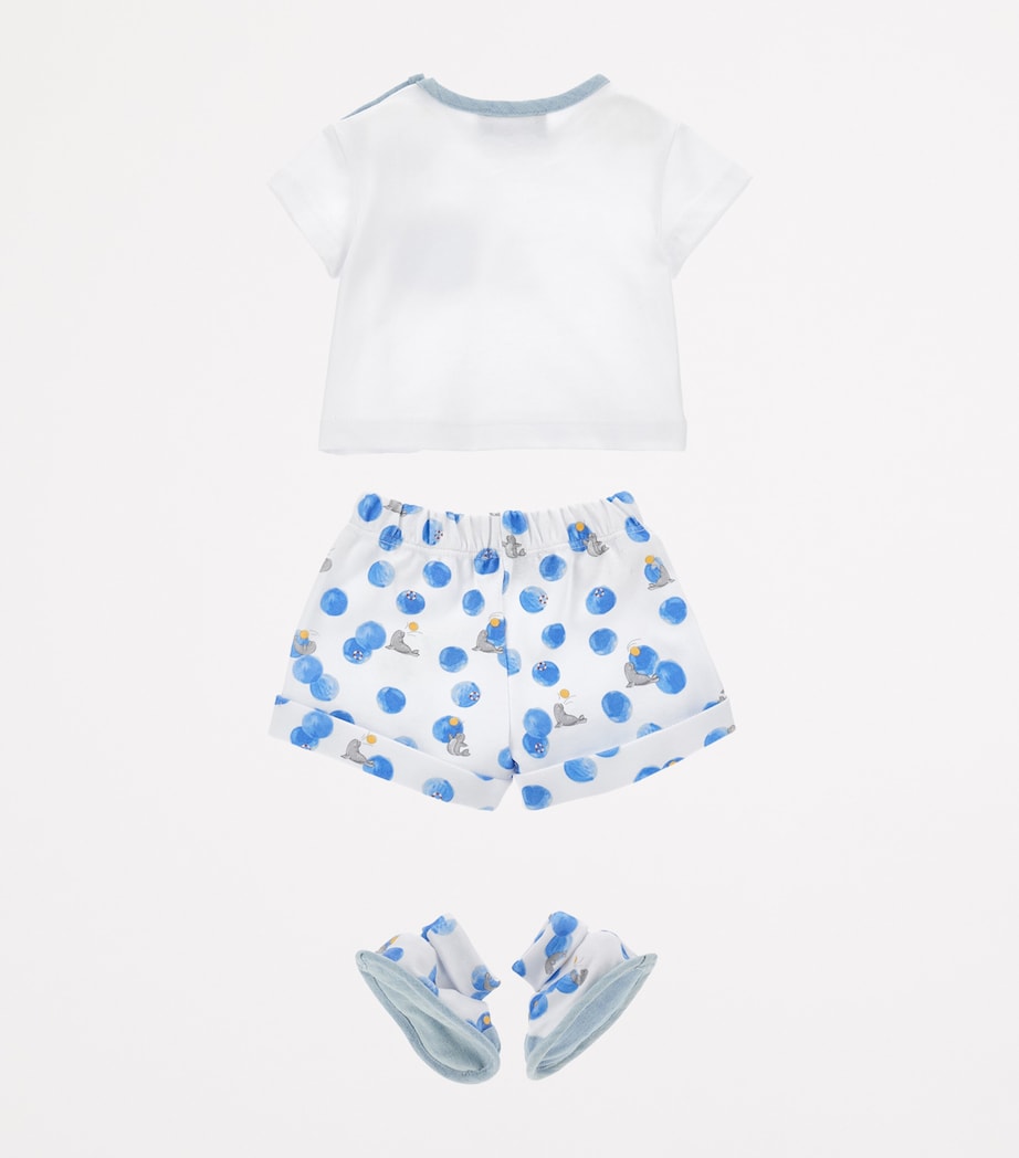 Cotton Seal Print T-Shirt and Shorts Set (1-9 Months) BIANCO+BLUETTE Image 2