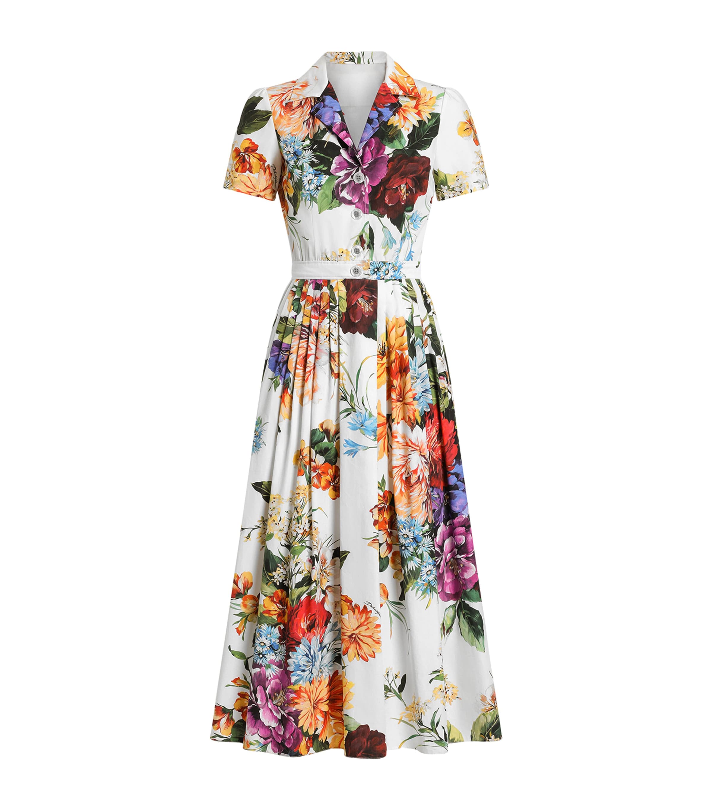 Dolce & Gabbana Flower Bouquet Print Chemisier Dress In Multi