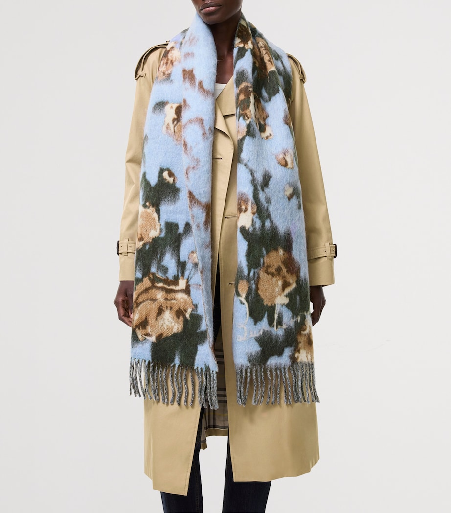 Burberry Wool-Blend Rose Scarf Dive Blue Image 3