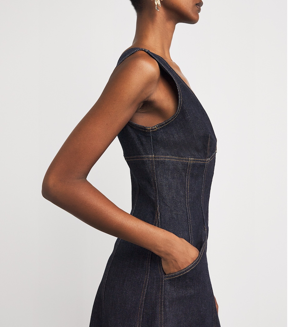 Denim V-Neck Midi Dress BLUE Image 6