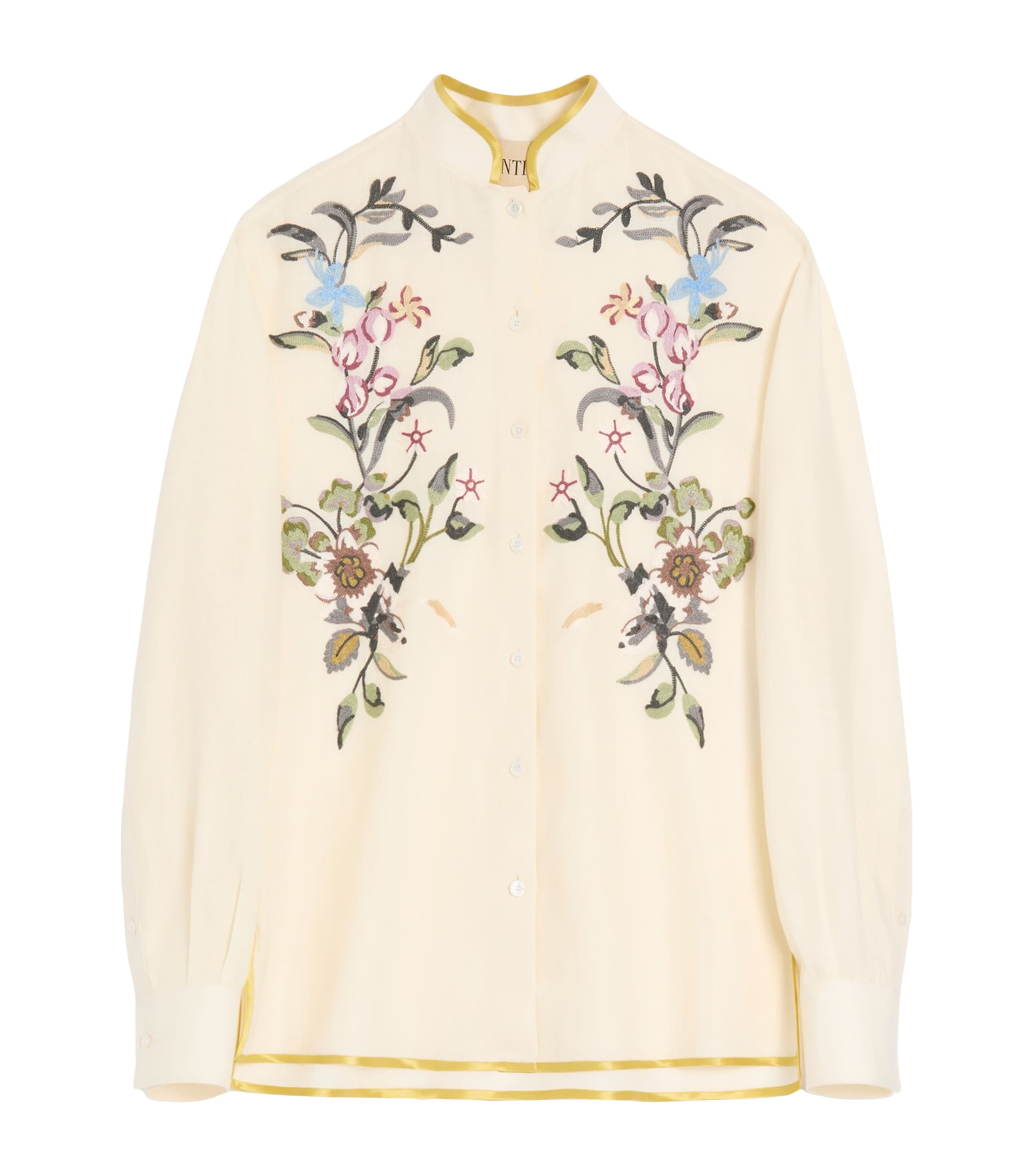 Valentino Womens Linen Floral-Embroidered Shirt Image 1