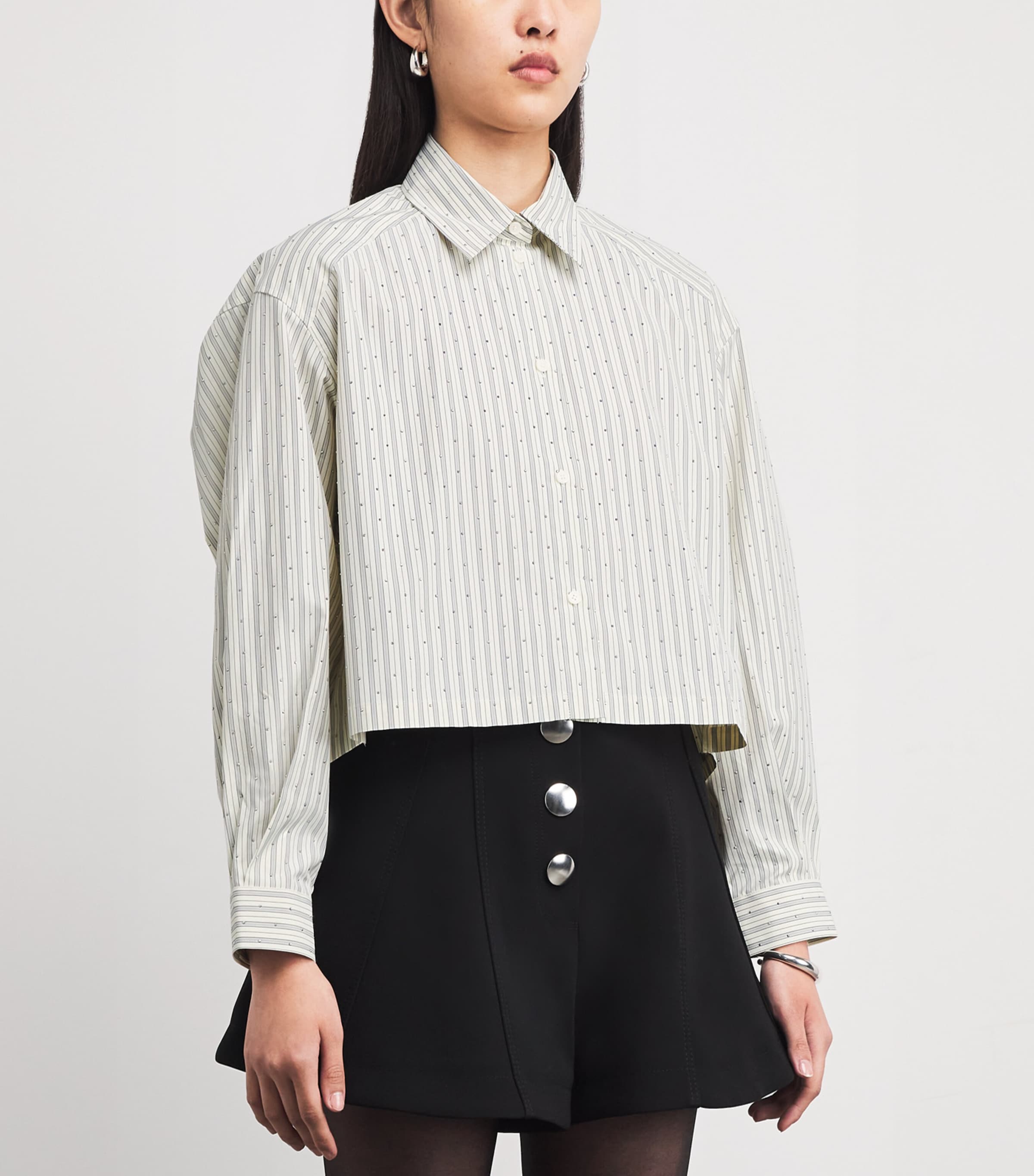 Sandro Paris Womens Rhinestone-Embellished Stripe Shirt Ecru Image 3