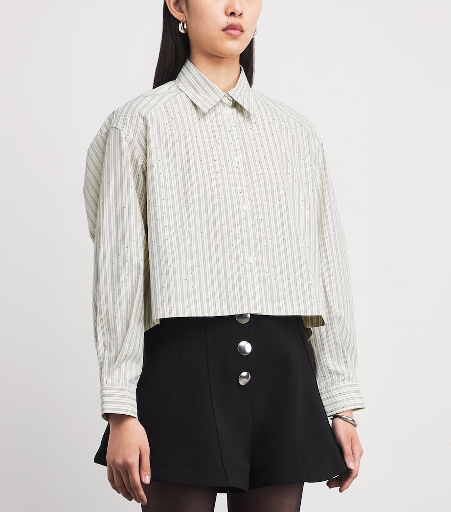 Sandro Paris Womens Rhinestone-Embellished Stripe Shirt Ecru Image 3