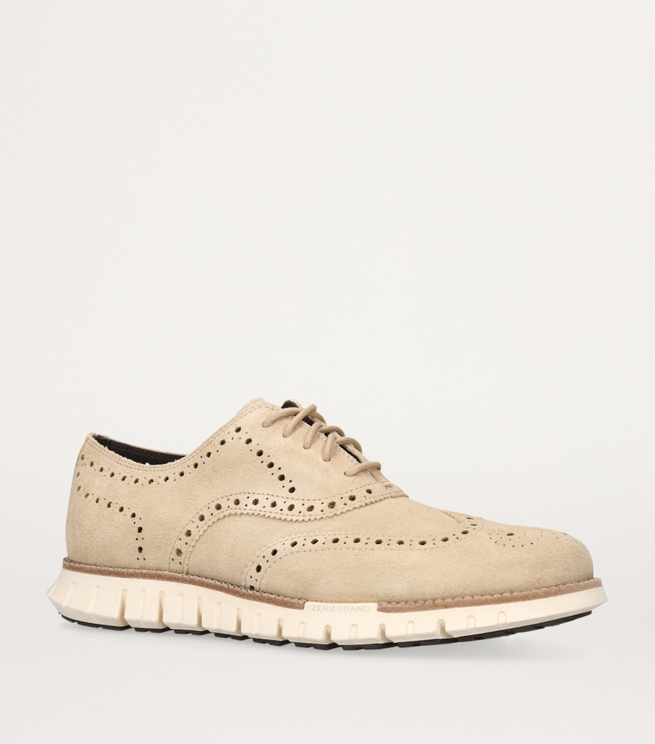 Cole Haan Suede ZERØGRAND Remastered Wingtip Oxford Shoes Beige Image 3