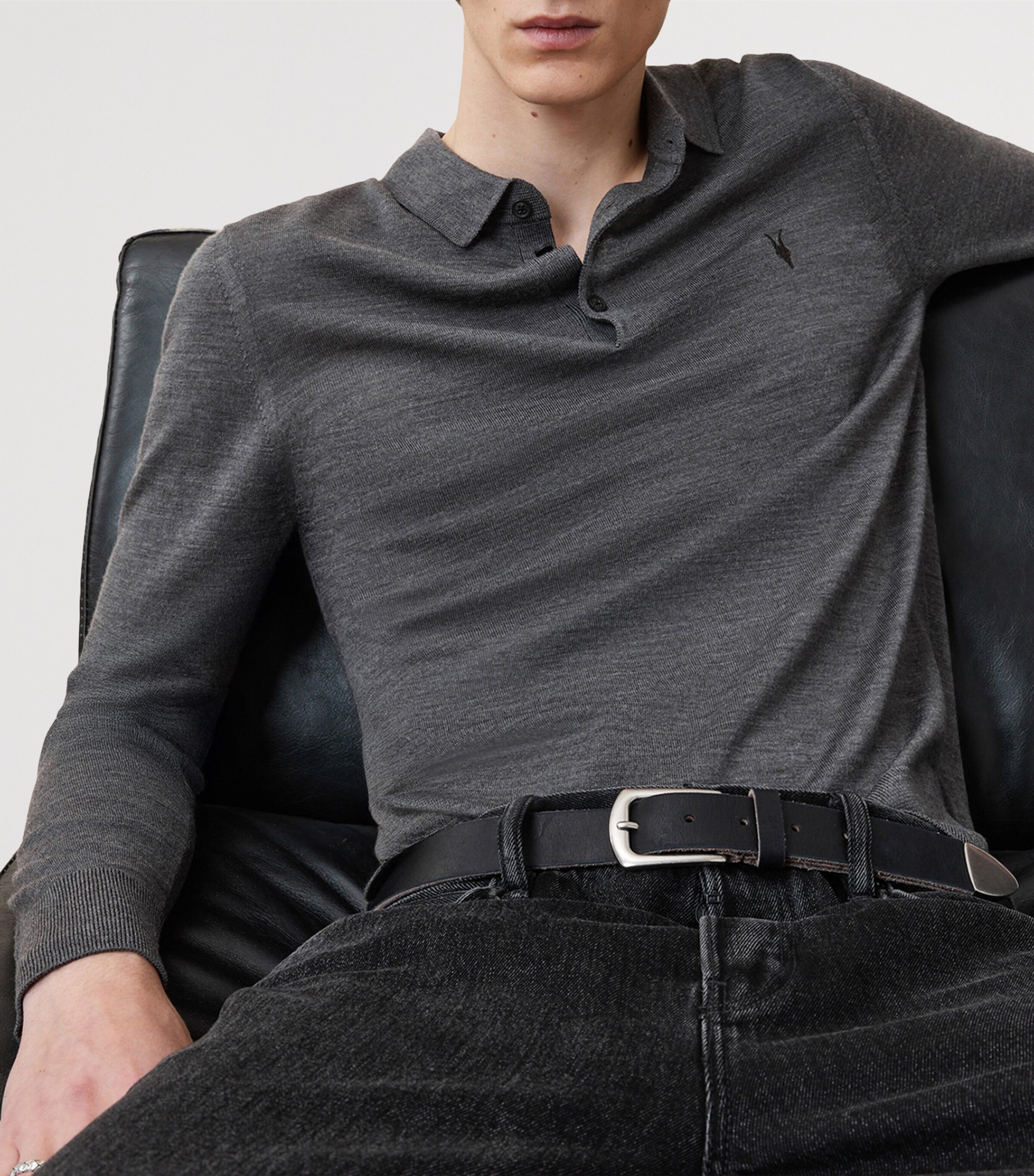 Merino Wool Mode Polo Shirt MONUMENT GREY Image 7