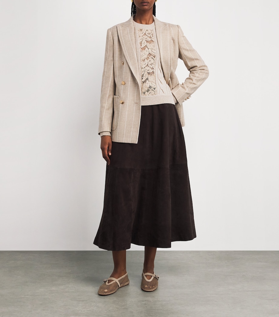 Wool-Cashmere Cable-Knit Lace Sweater SAND Image 2