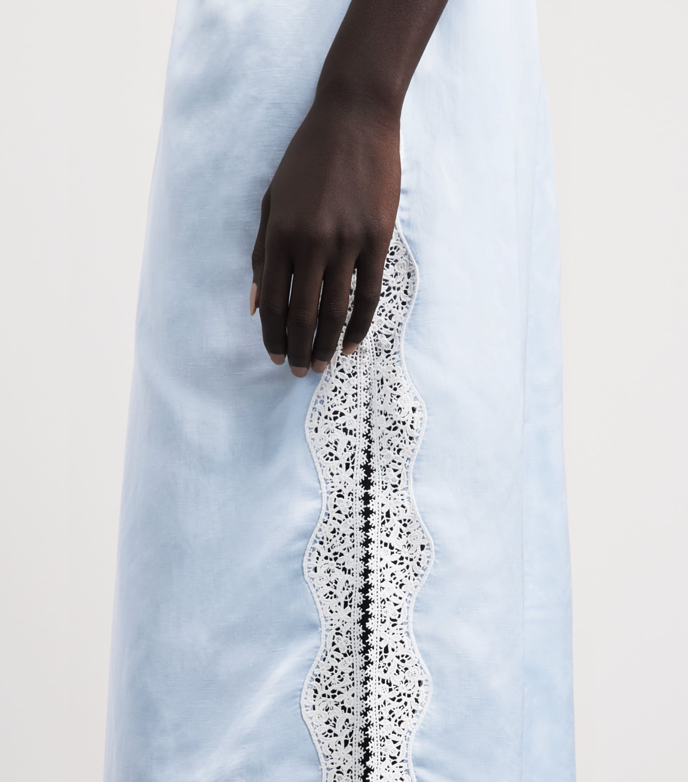 Sandro Paris Womens Satin Lace-Detail Midi Dress Sky Blue Image 5