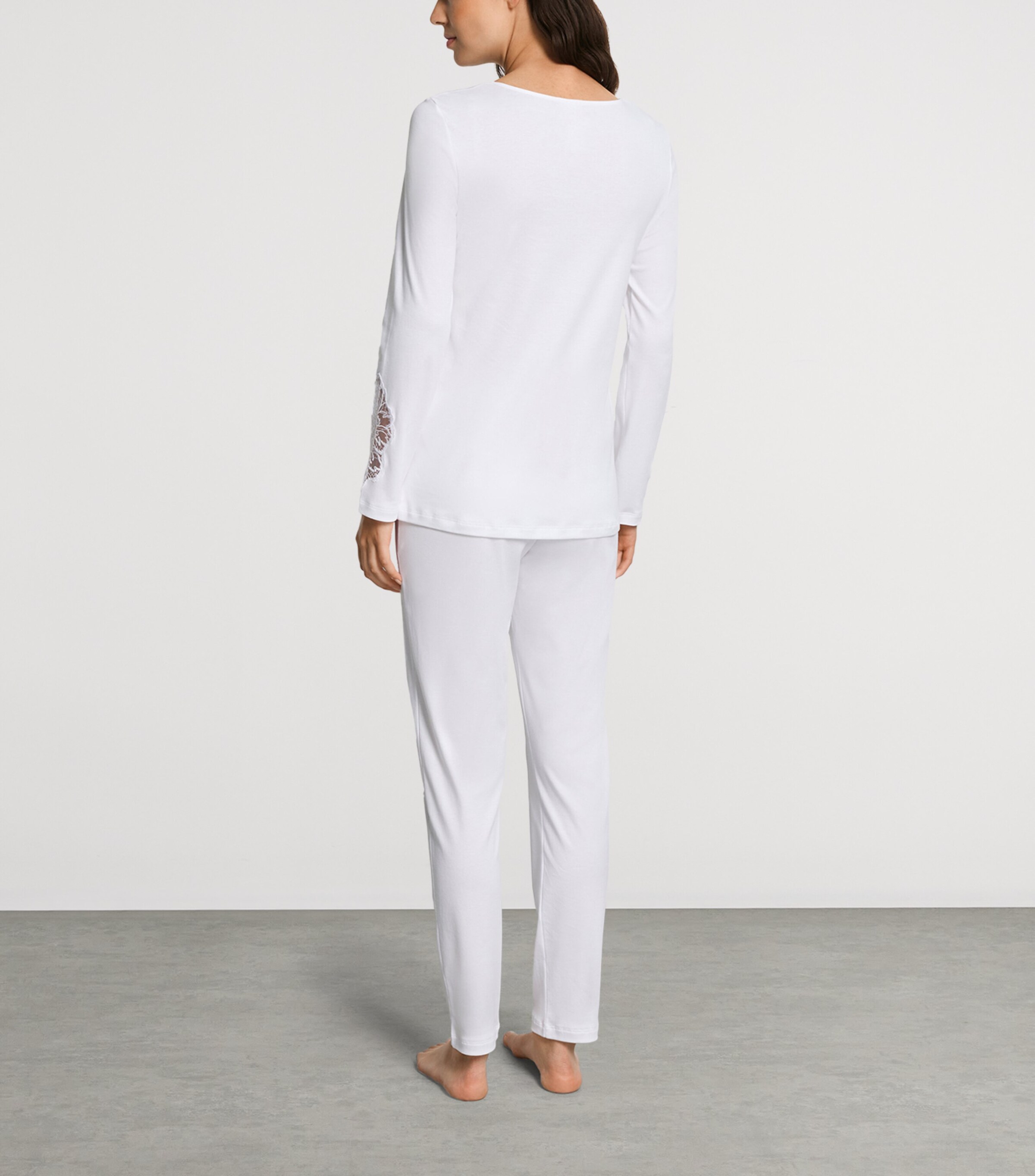Hanro Womens Cotton Lace-Trim Belen Pyjama Set White Image 3
