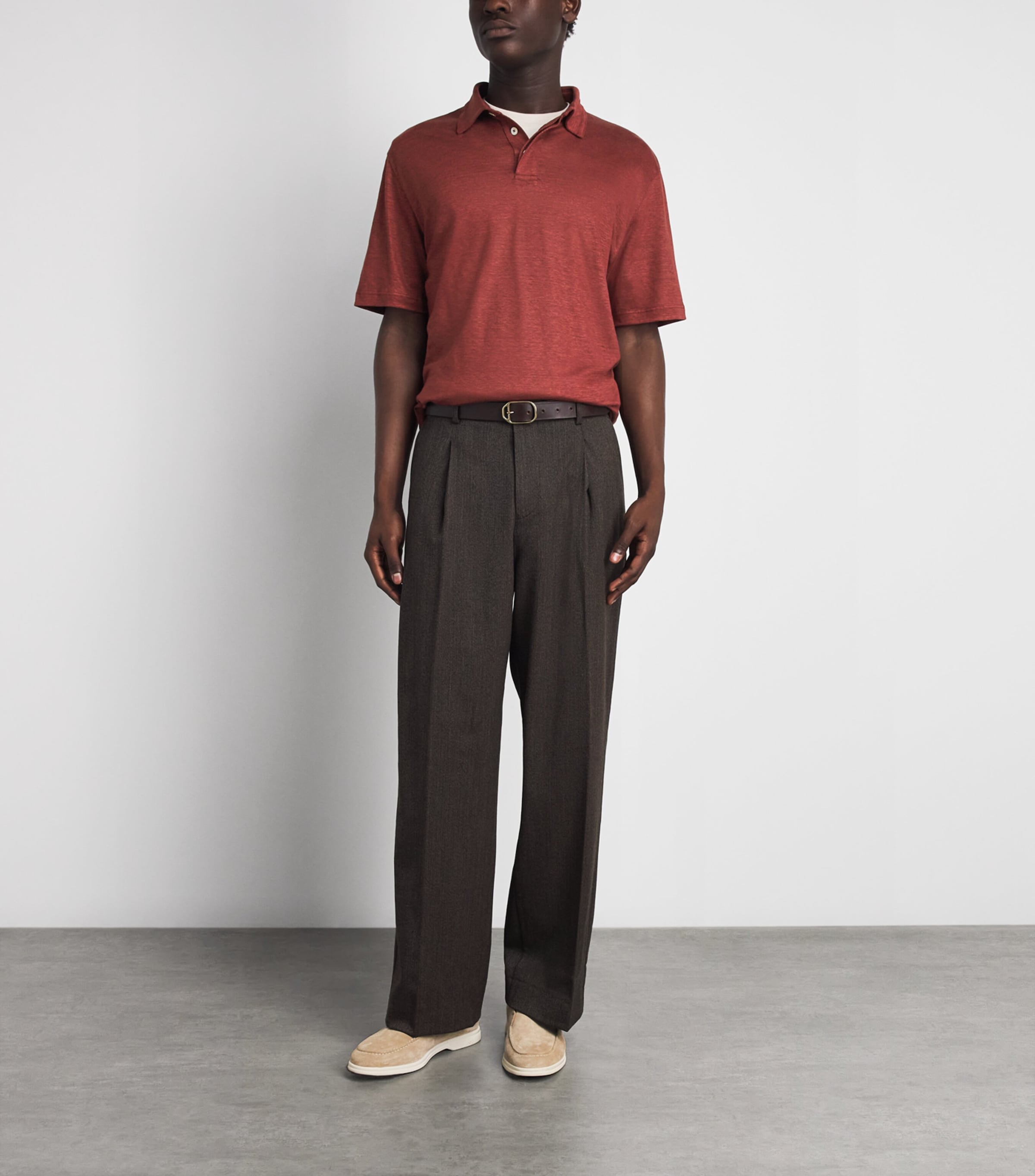 Eleventy Mens Linen Polo Shirt Bruciato Image 2