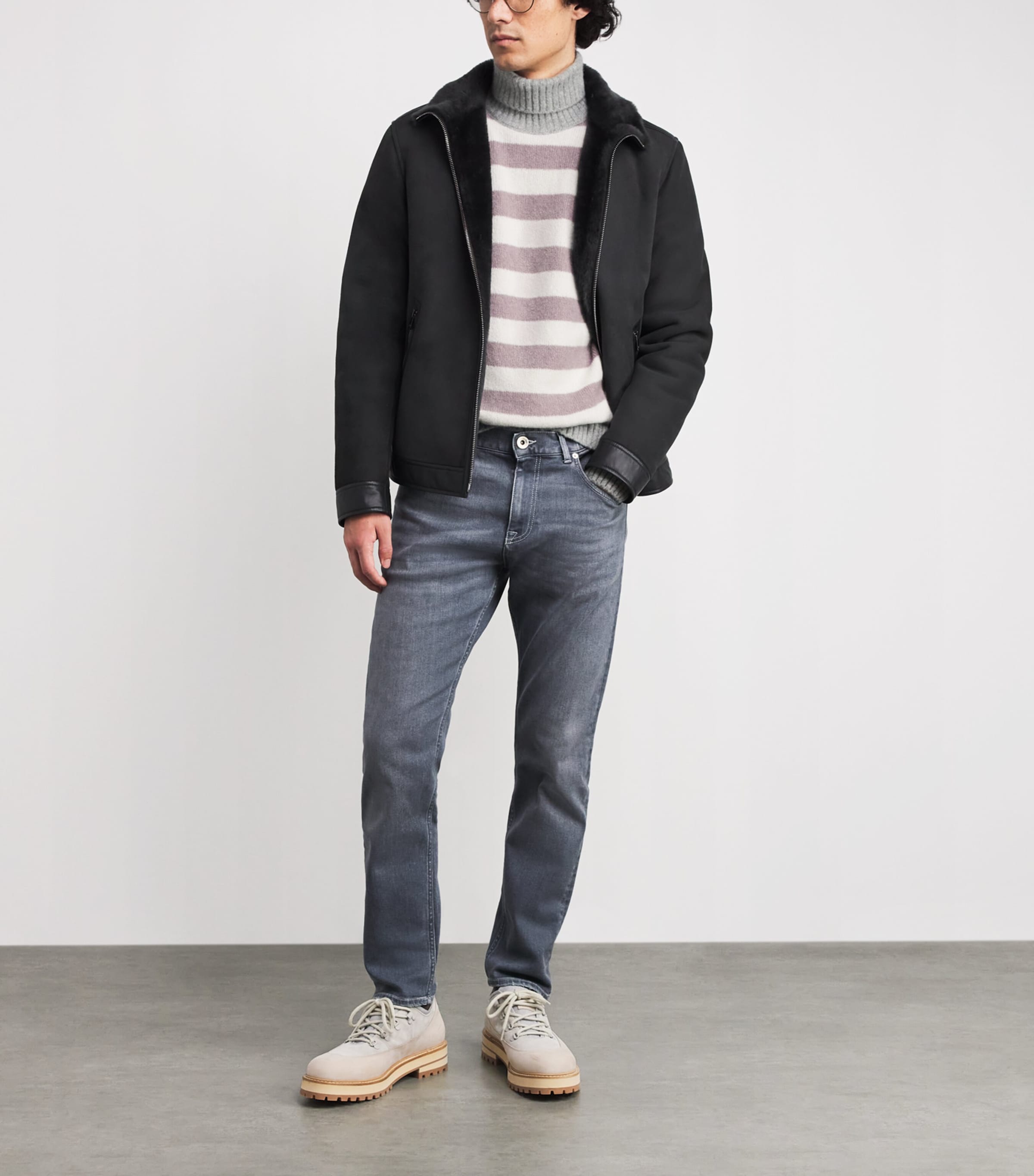 Cashmere-Blend Stripe Rollneck Sweater PANNA, MIRTILLO E GR Image 2