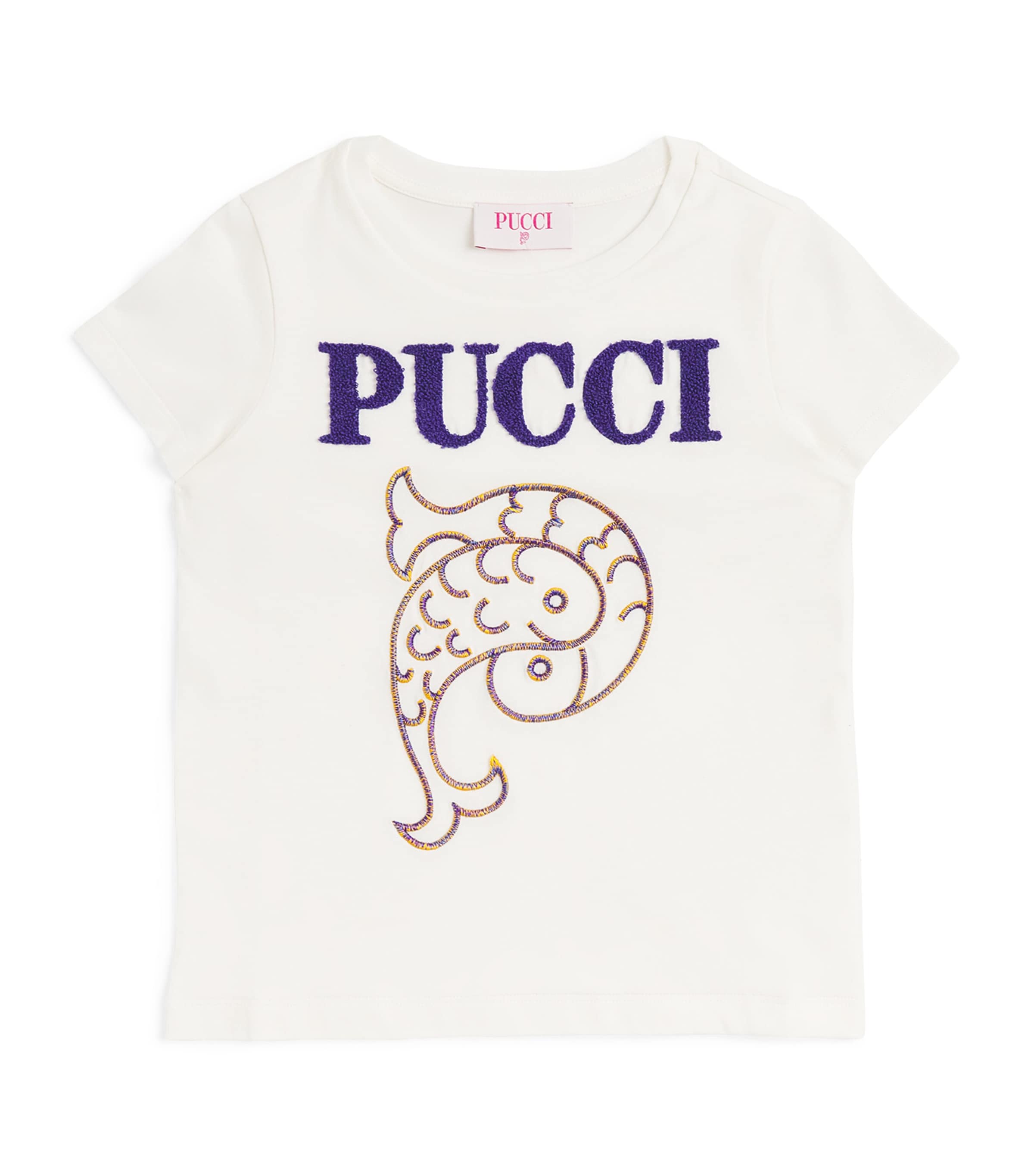 Pucci Junior Kids' Embroidered Logo T-shirt In Ivory