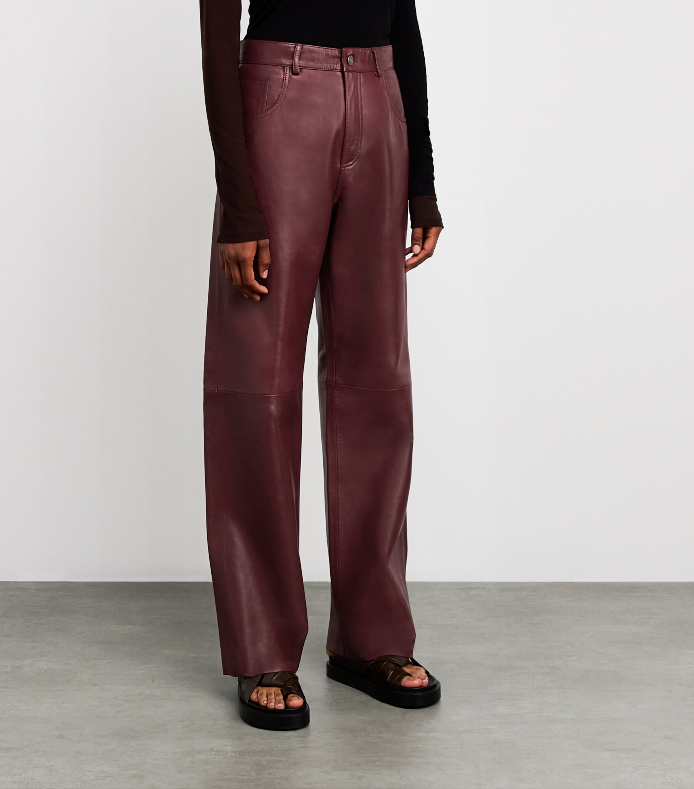Leather Bonnie Straight Trousers CHERRY Image 3