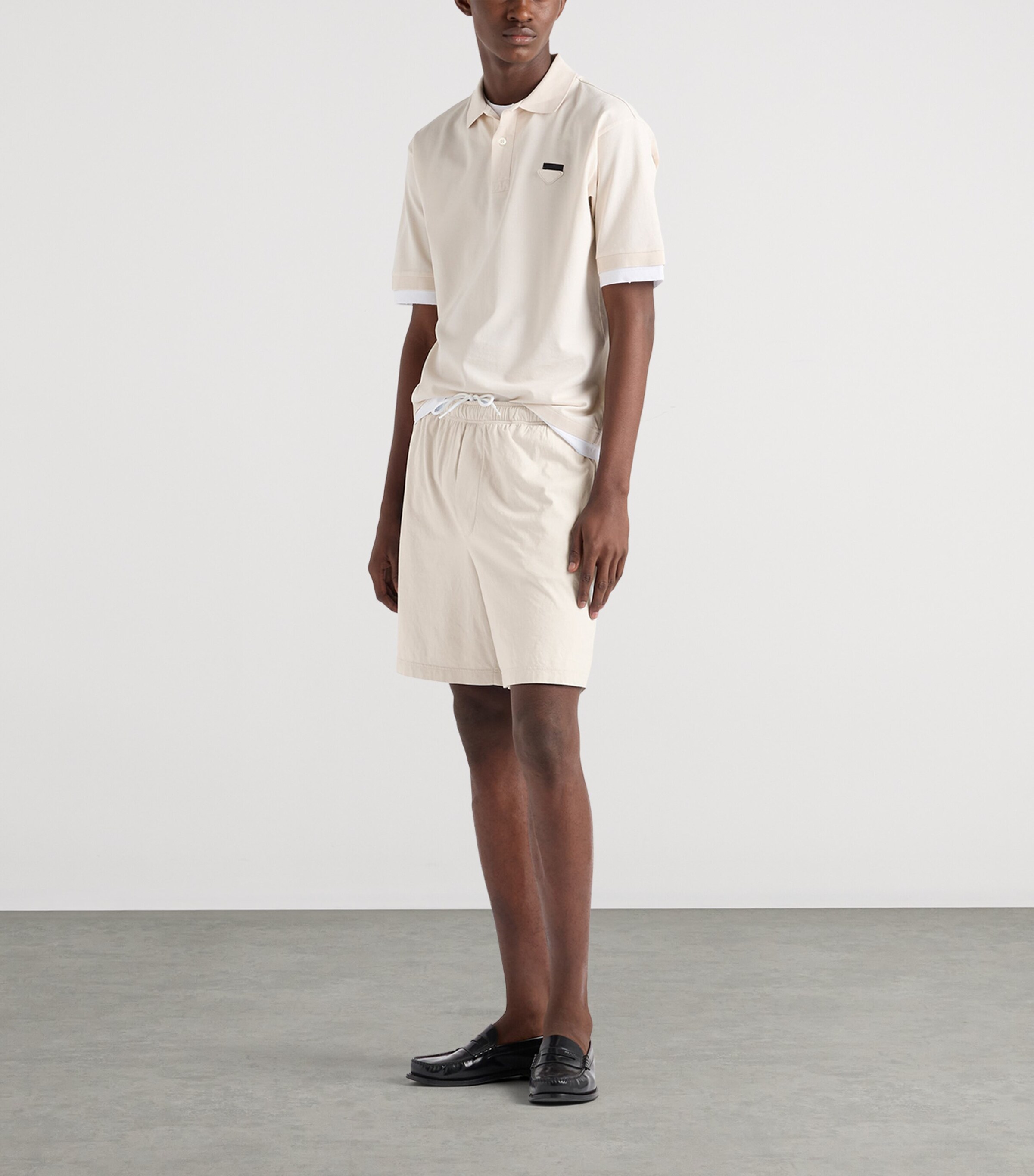 Prada Mens Cotton Layered Polo Shirt Neutral Image 2