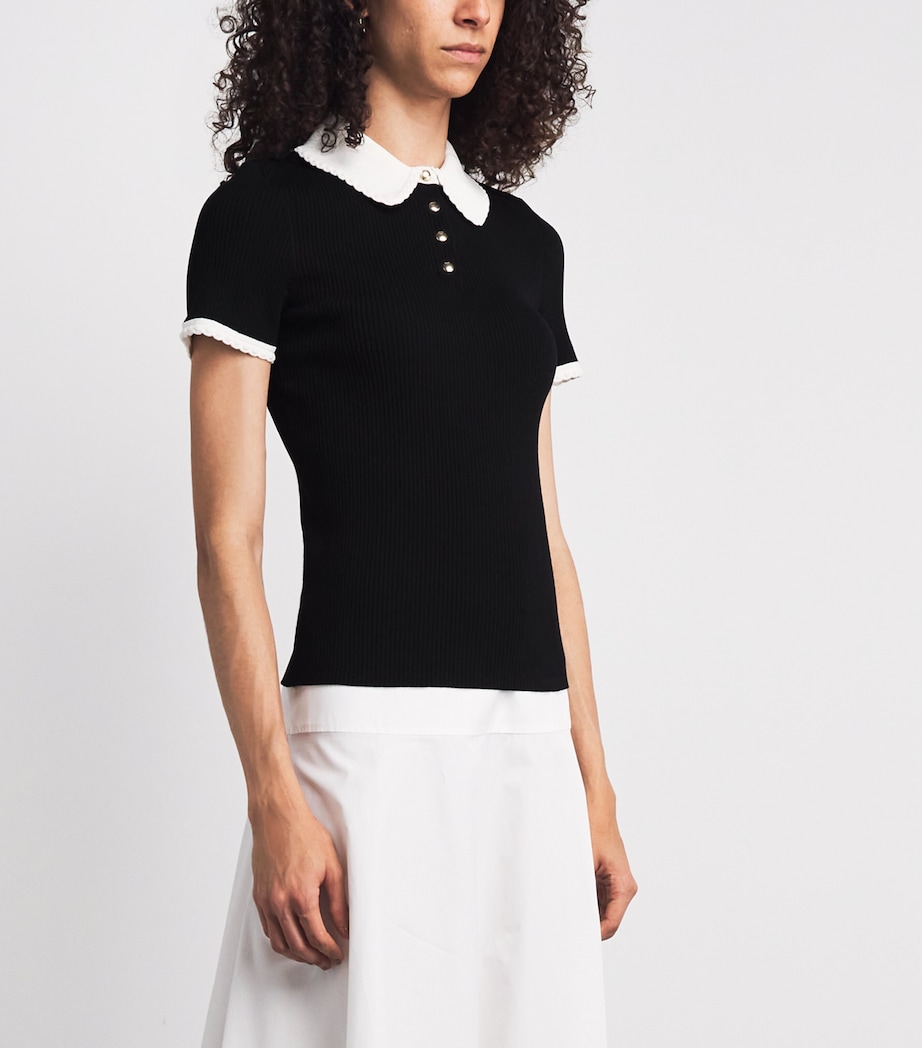 Maje Womens Rib-Knit Polo Shirt Black Image 4