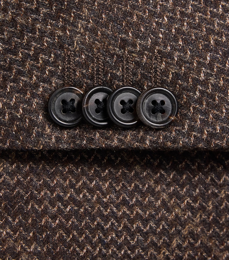 Corneliani Mens Virgin Wool Mouliné Check Blazer Dark Brown Image 6
