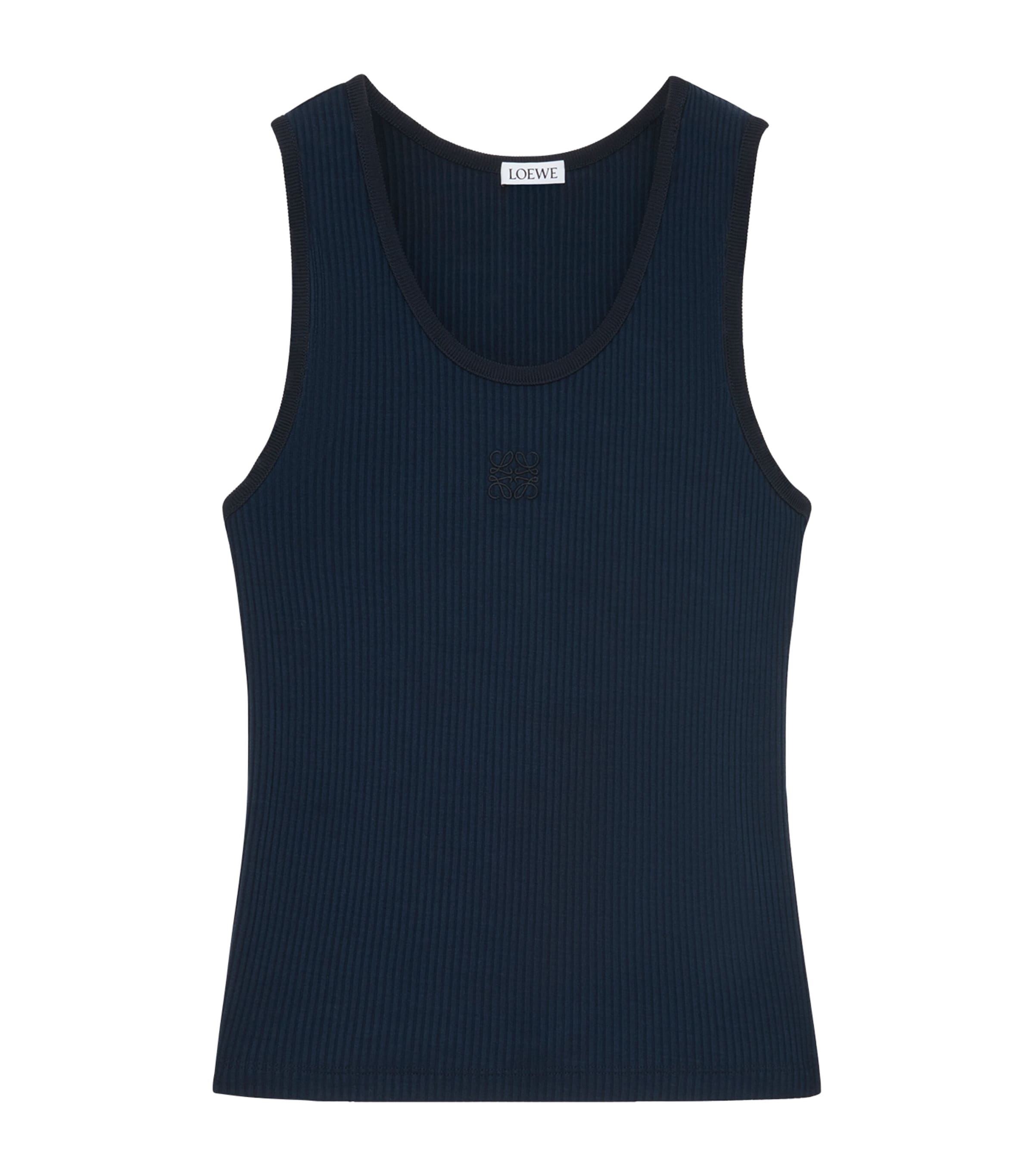 Loewe Silk Logo-embroidered Tank Top In Blue