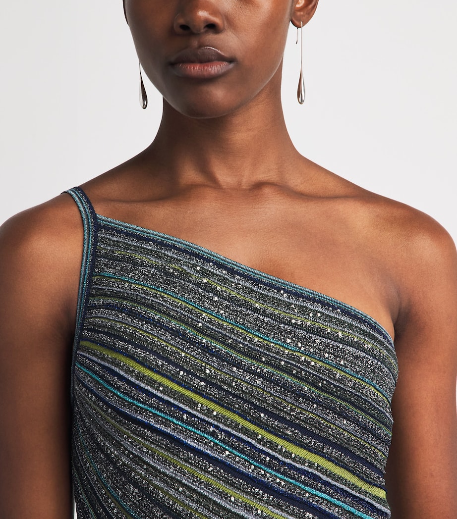 Missoni Womens Stripe One-Shoulder Maxi Dress Green Tones Image 3