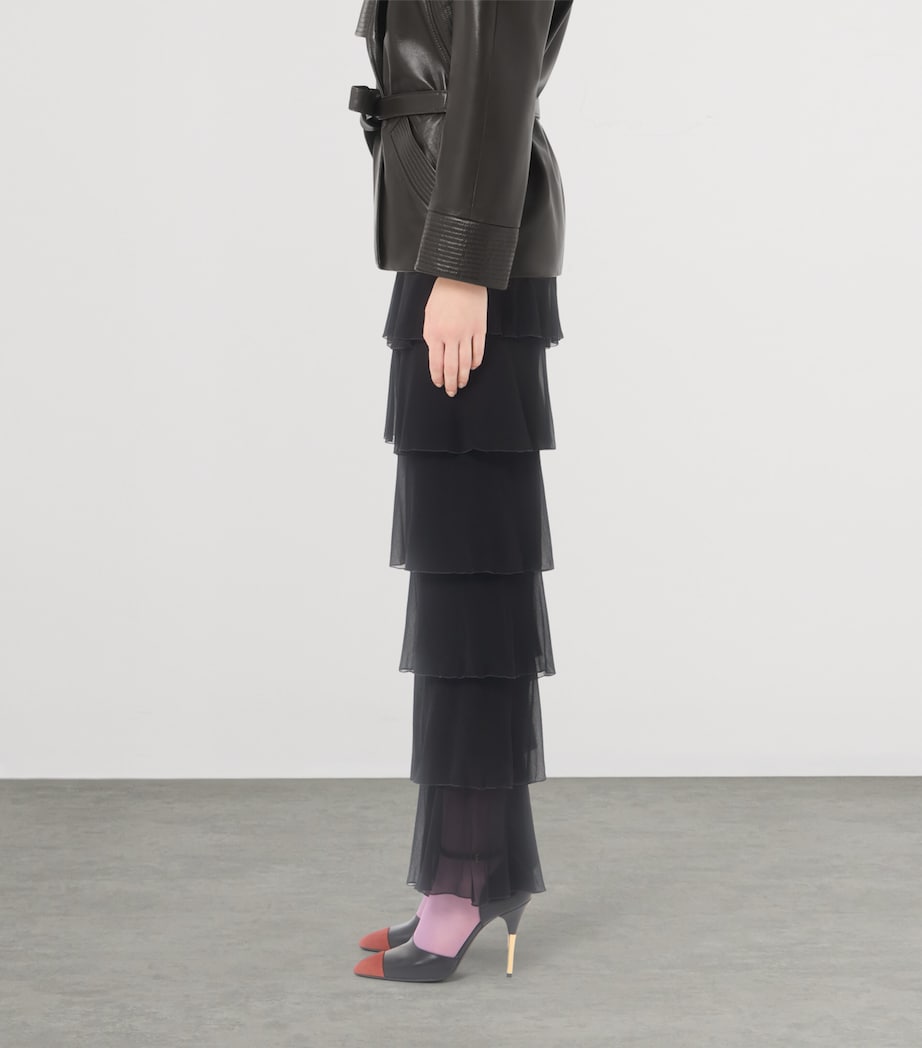 Valentino Womens Silk Georgette Ruffled Trousers Image 4