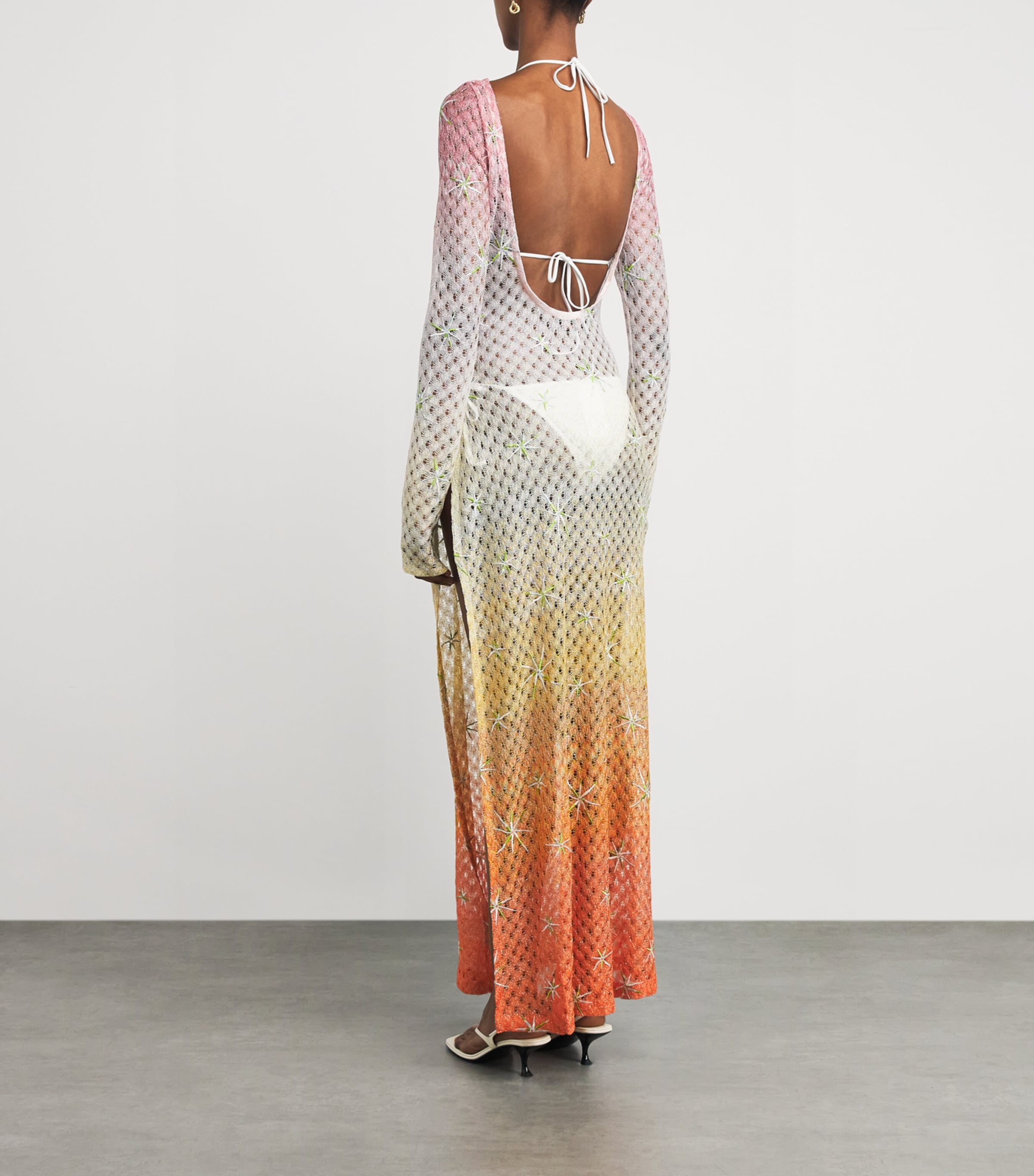 Metallic-Trim Embroidered Midi Dress SMSMF PINK/RED/GREEN Image 3