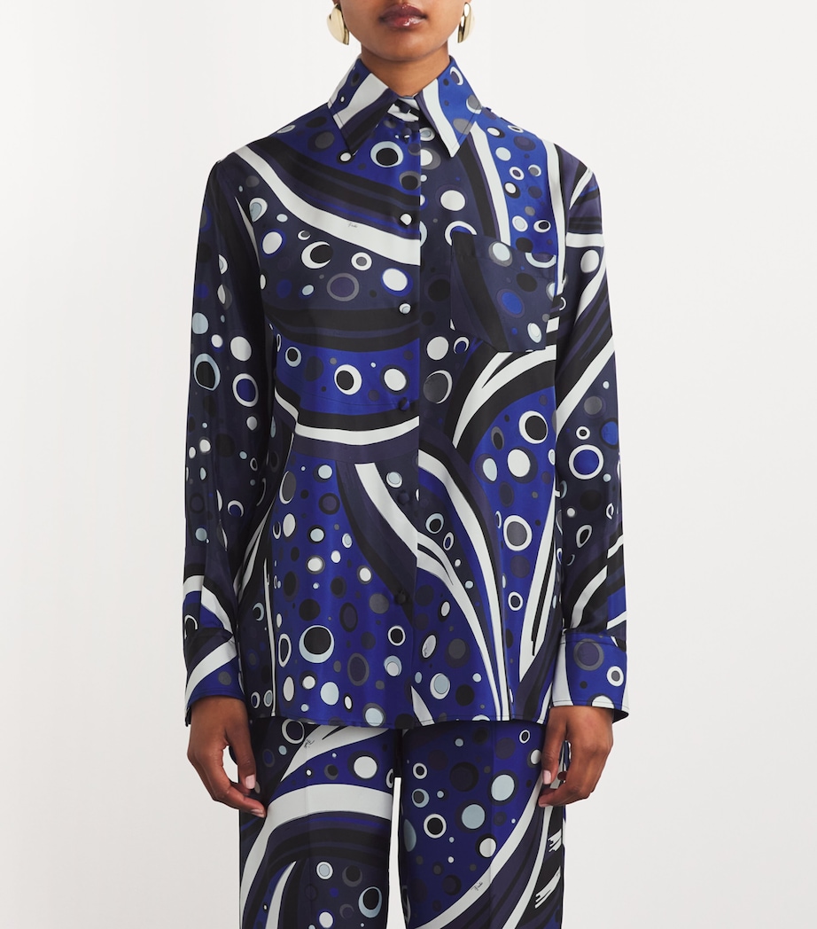 PUCCI Womens Silk Fontane Shirt Navy Image 3