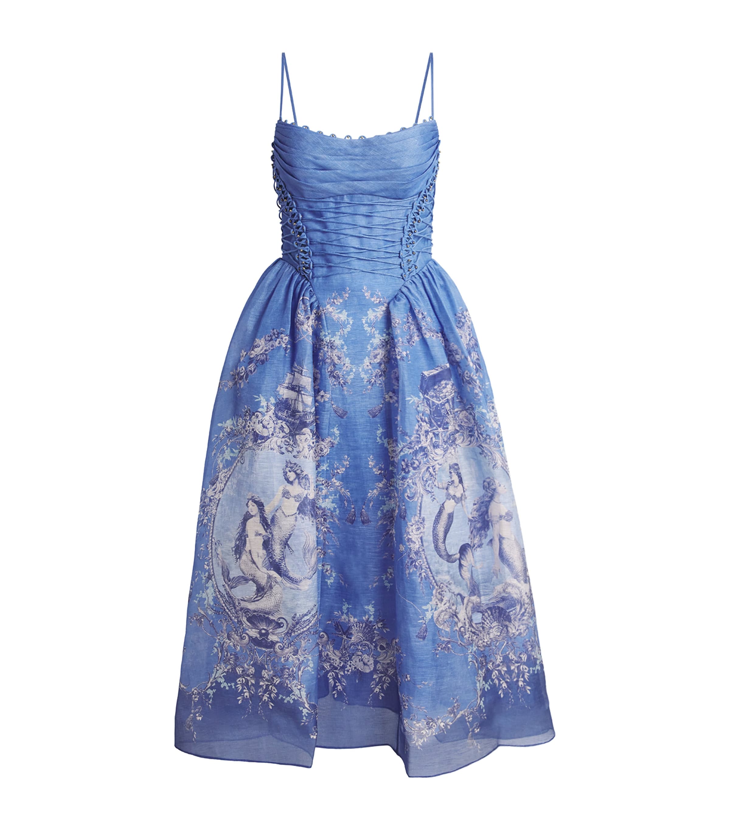 Zimmermann Linen-silk Midi Dress In Blue