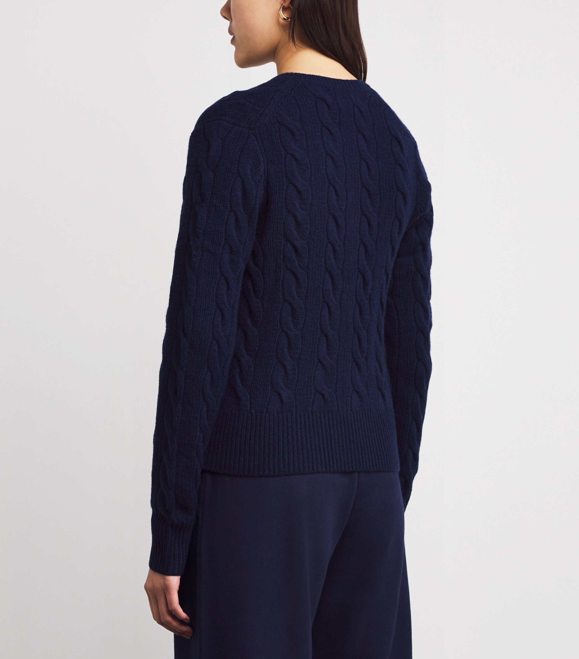Wool-Cashmere Cable-Knit Cardigan HUNTER NAVY Image 4