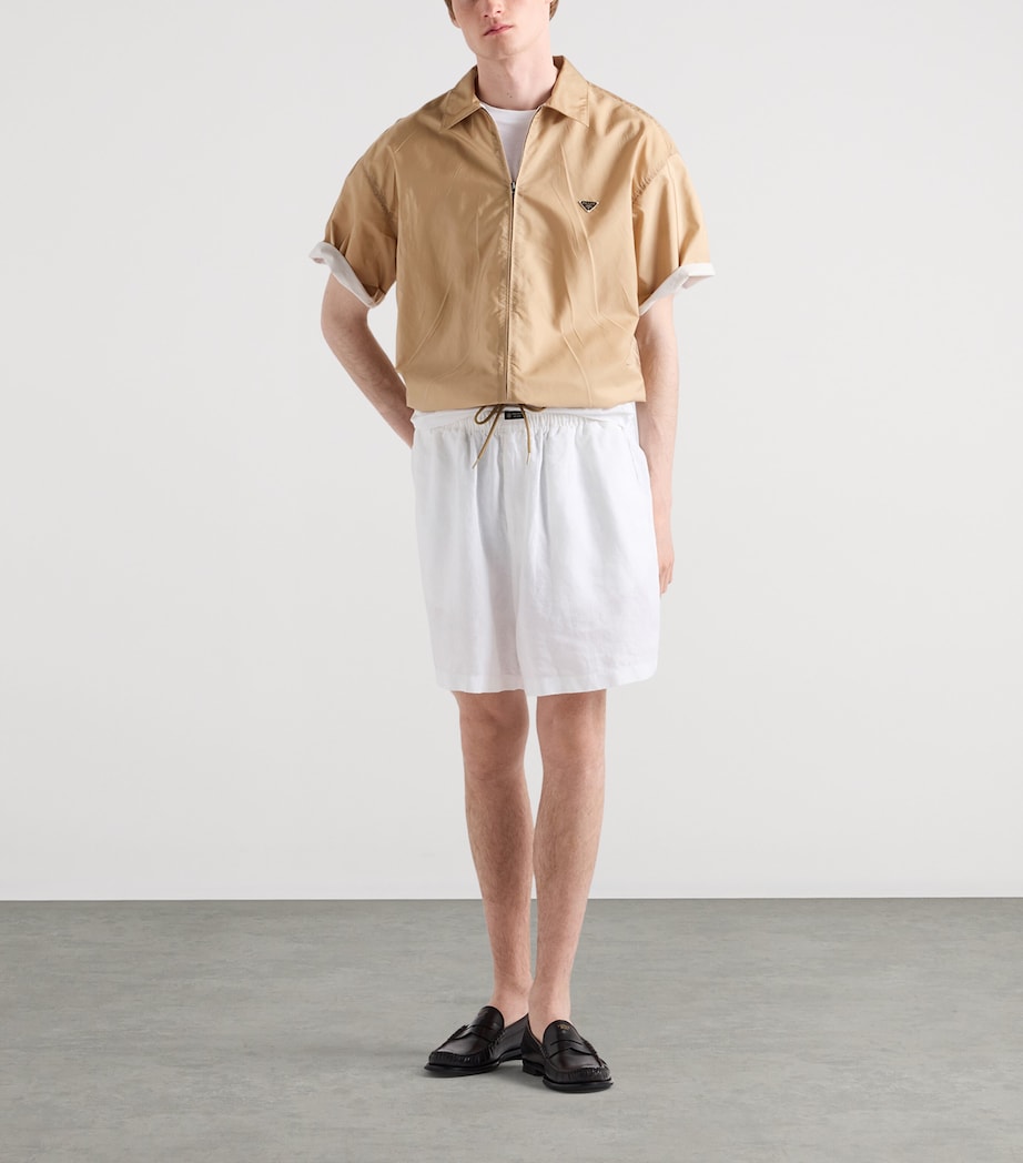Prada Mens Re-Nylon Zip-up Short-Sleeve Shirt Brown Image 2