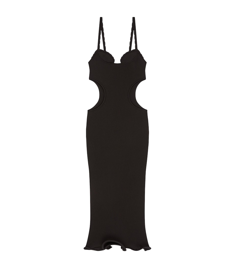 Ribbed Cut-Out Midi Dress BLACK Image 1