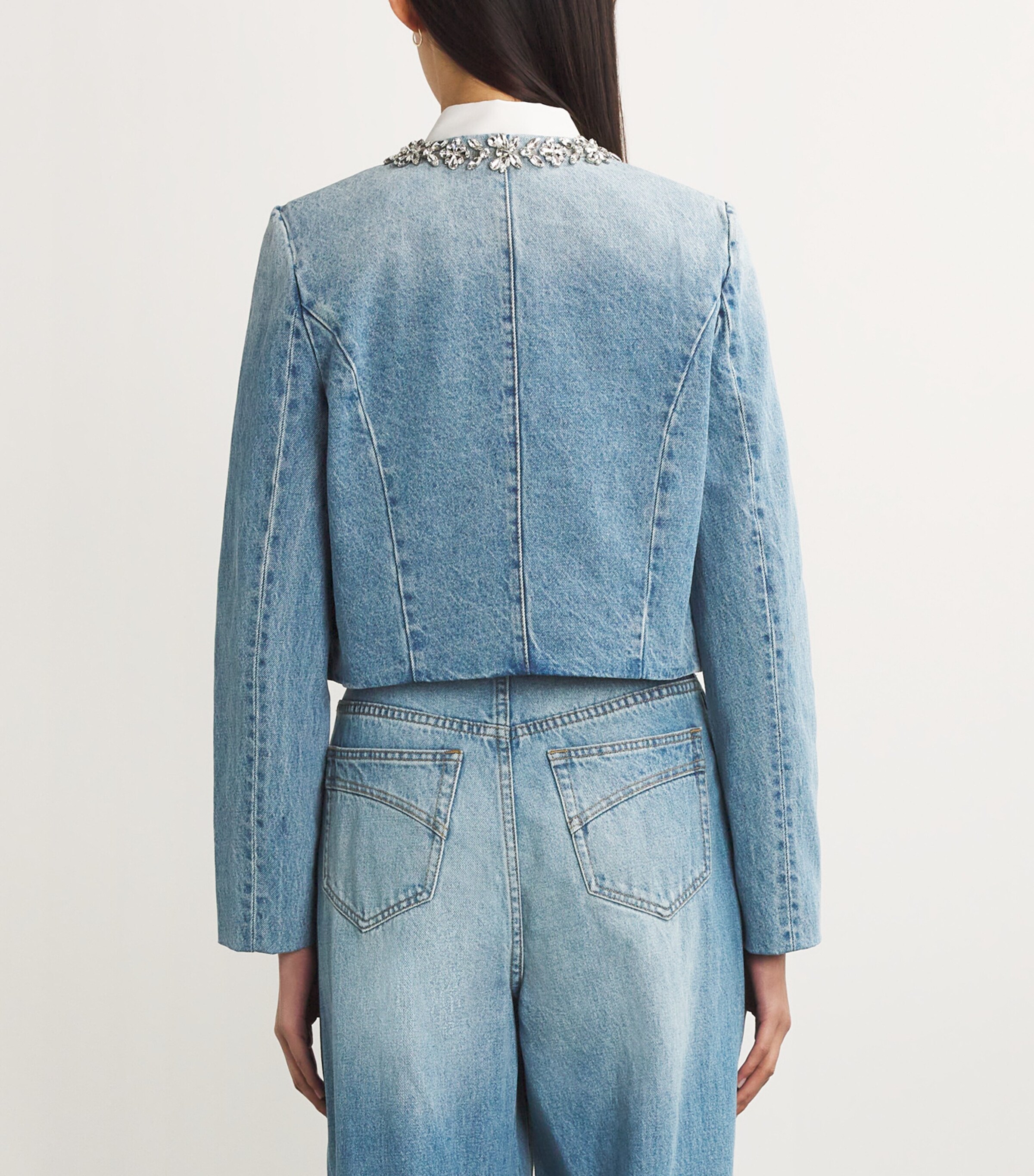 Zimmermann Womens Crystal-Embellished Denim Jacket Blumoonblue Moon Image 4