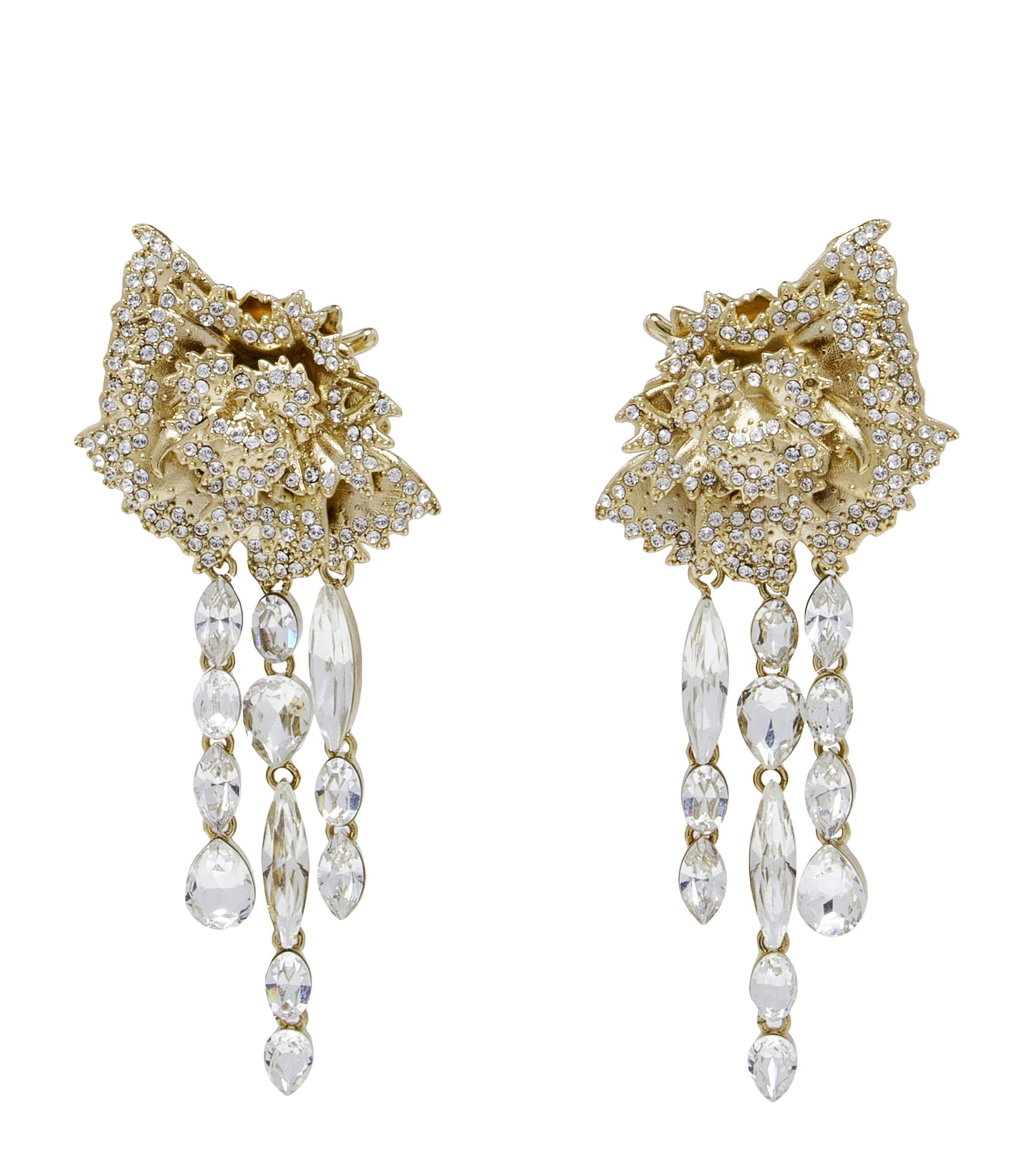 Alexander Mcqueen Floral Drop Earrings Featuring Crystal Embellishments In Gold