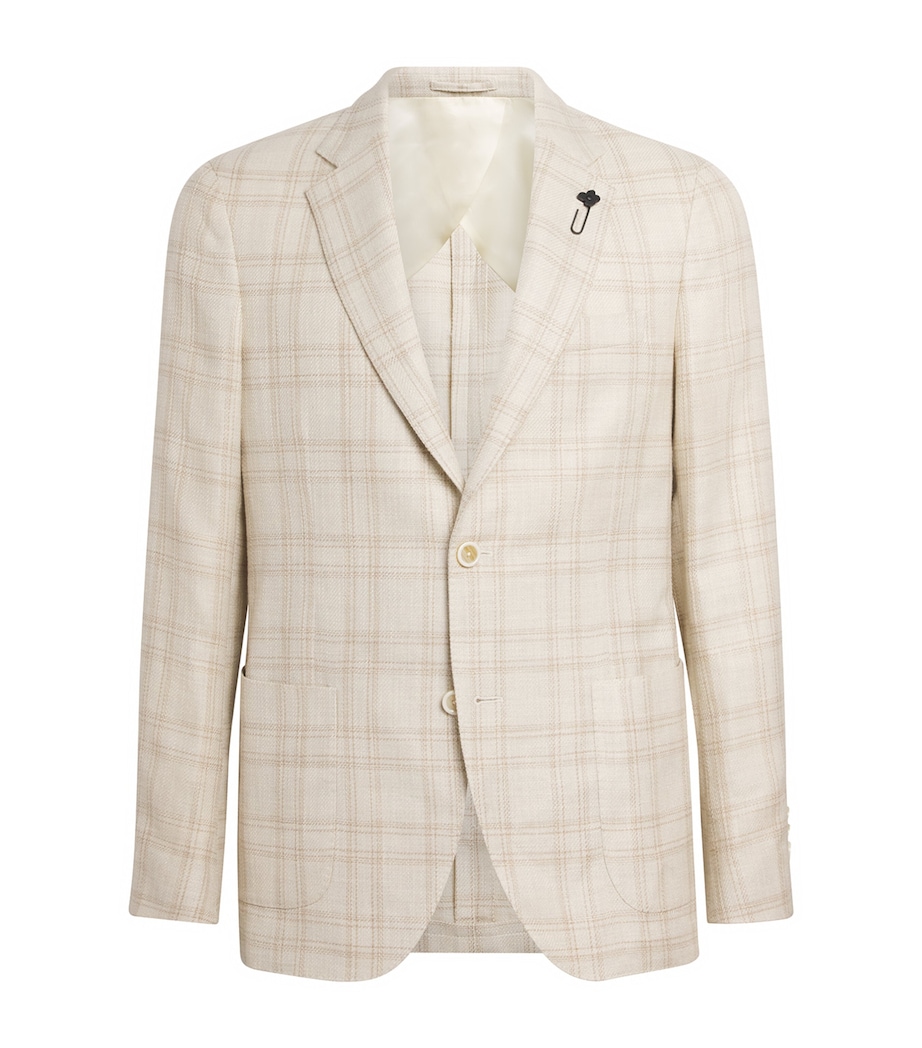 Lardini Mens Wool Check Blazer Milk/beige Image 1