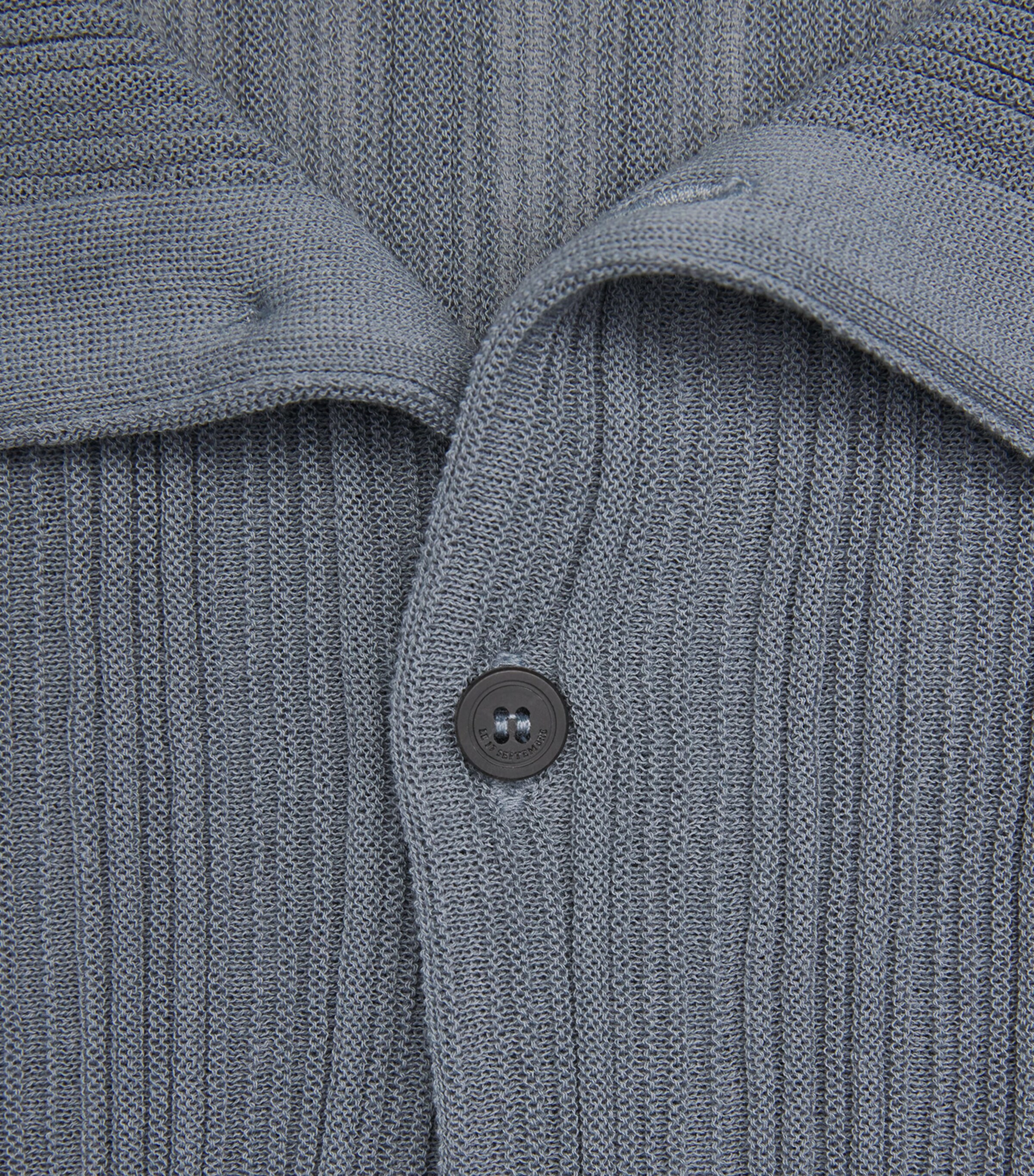 Cotton-Blend Ribbed Polo Cardigan ASH BLUE Image 5
