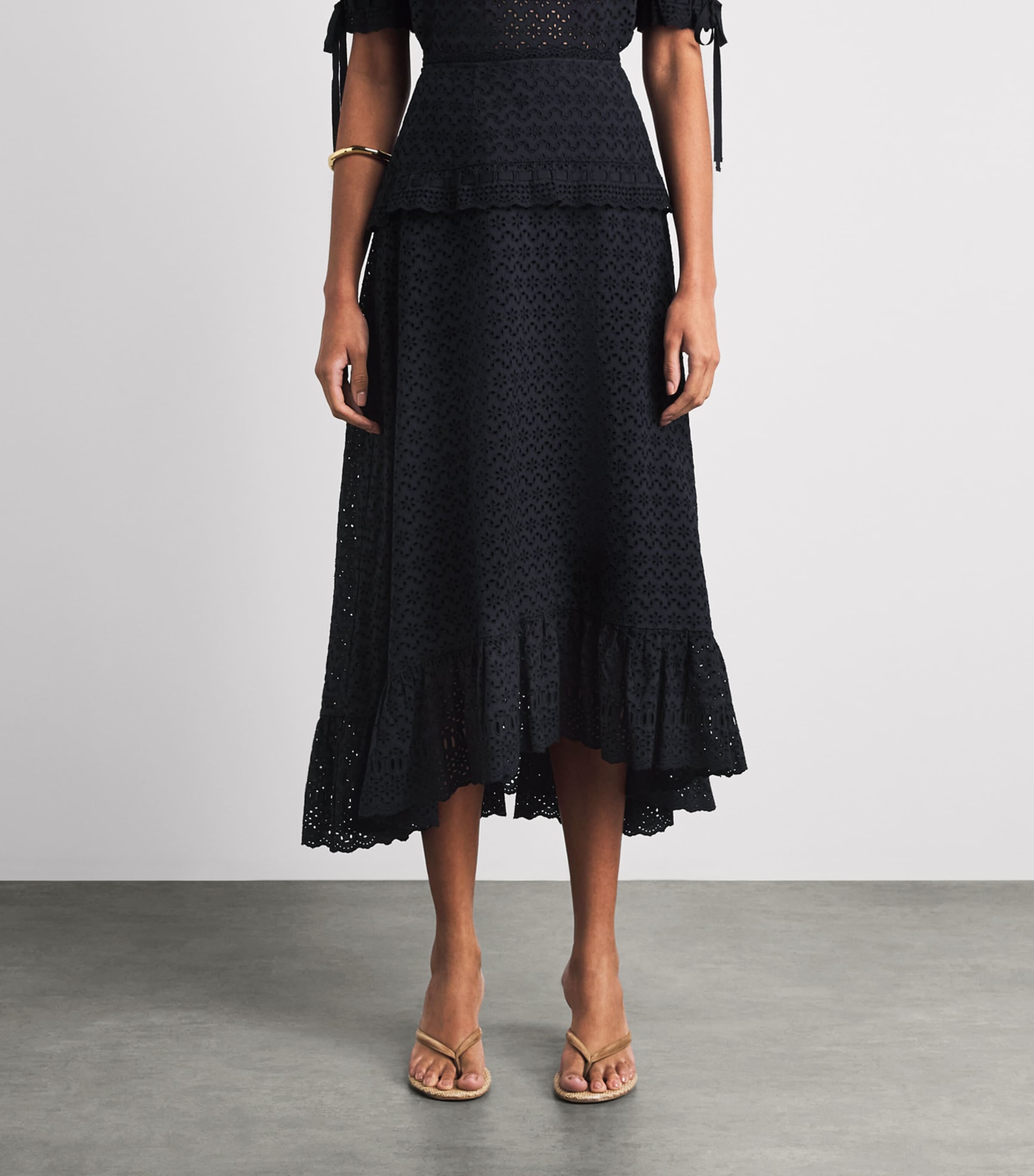 Ulla Johnson Womens Broderie Anglaise Violetta Midi Skirt Midnight Image 4