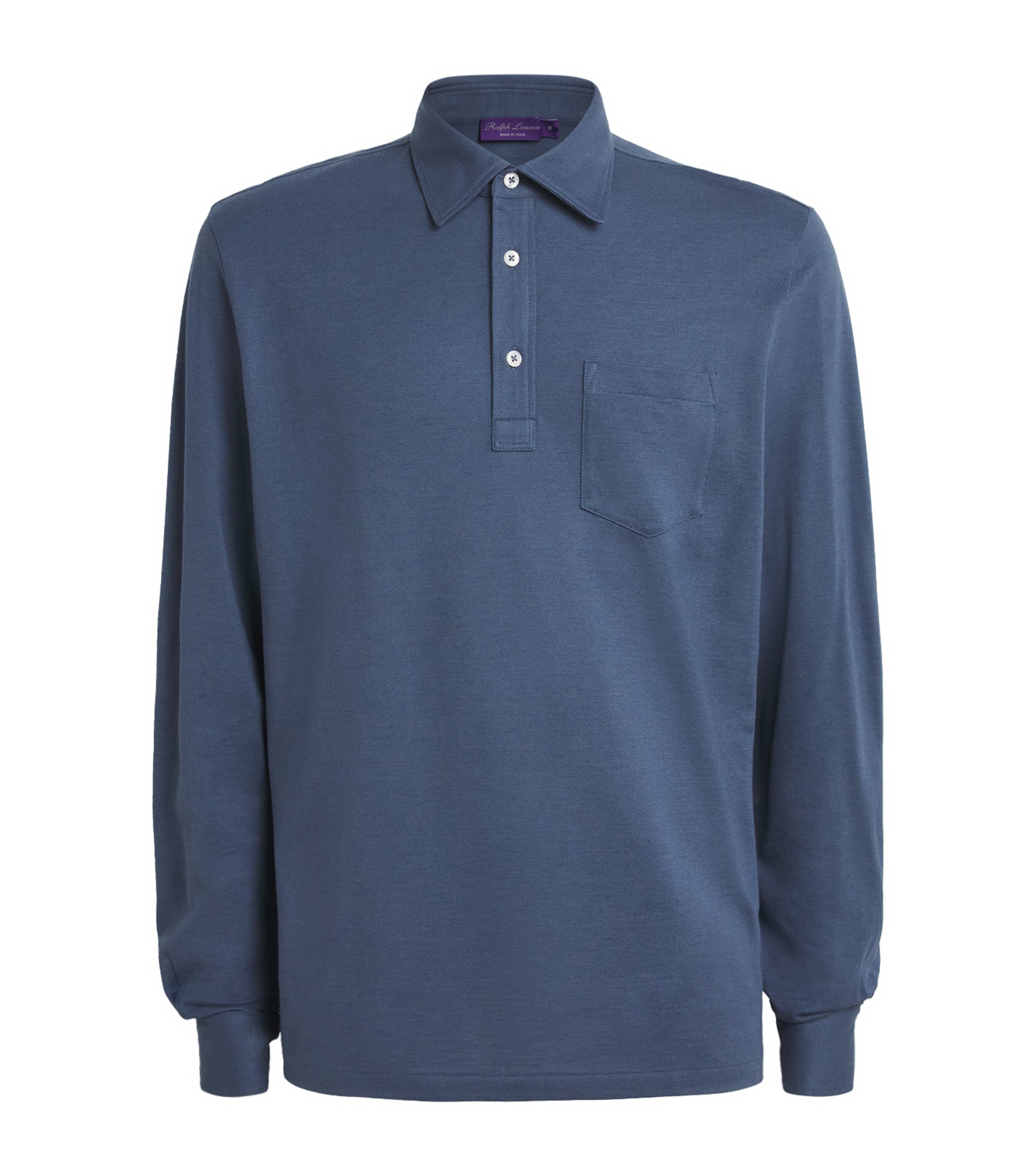 Cotton-Cashmere Long-Sleeve Polo Shirt BLUE Image 1