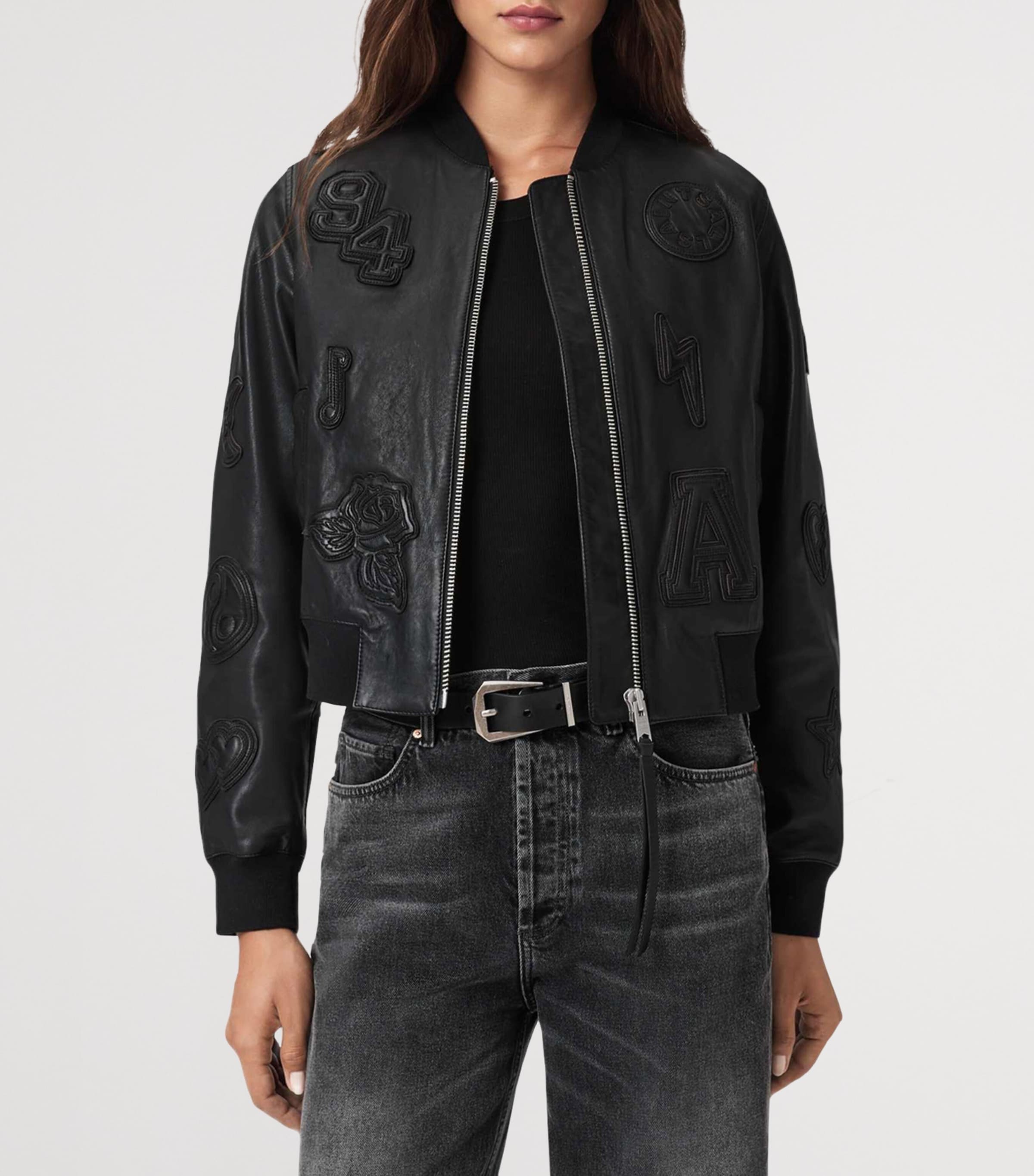 Leather Orten Bomber Jacket BLACK Image 3
