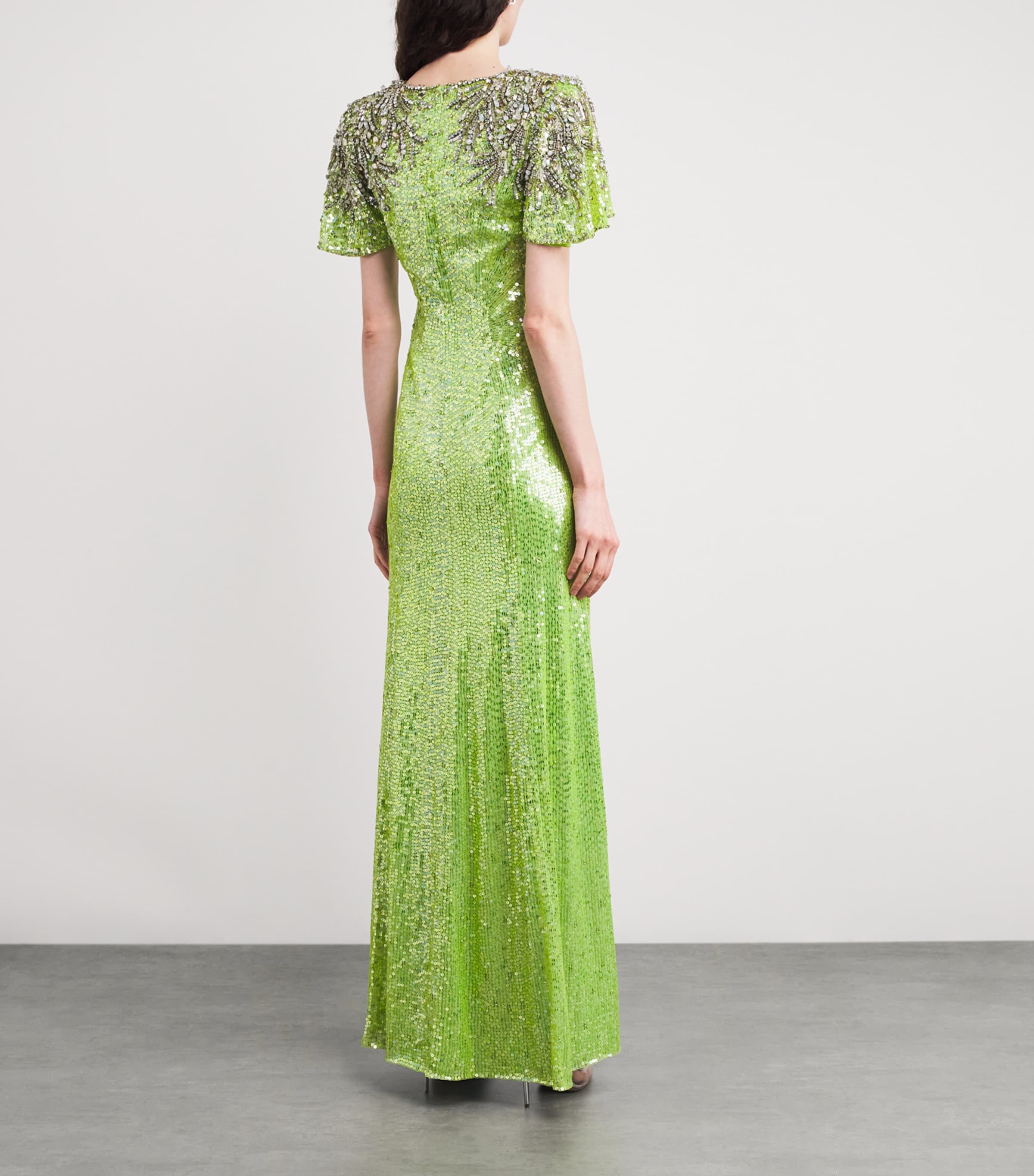 Sequin V-Neck Manon Gown KAFFIER LIME Image 3