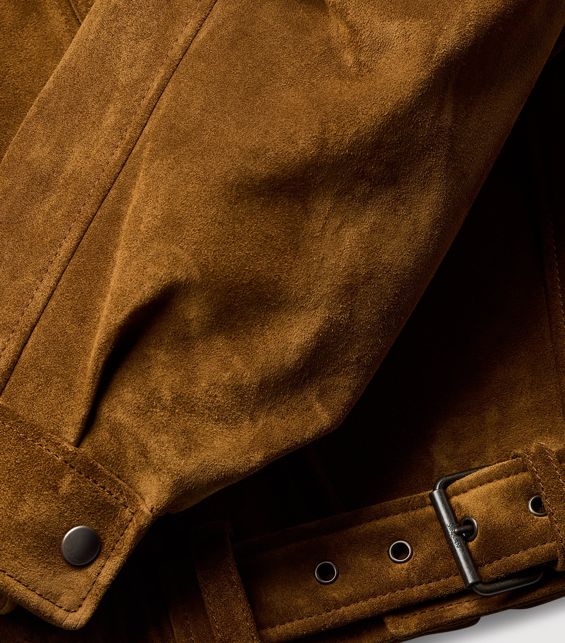 Saint Laurent Womens Suede Belted Bomber Jacket Image 6