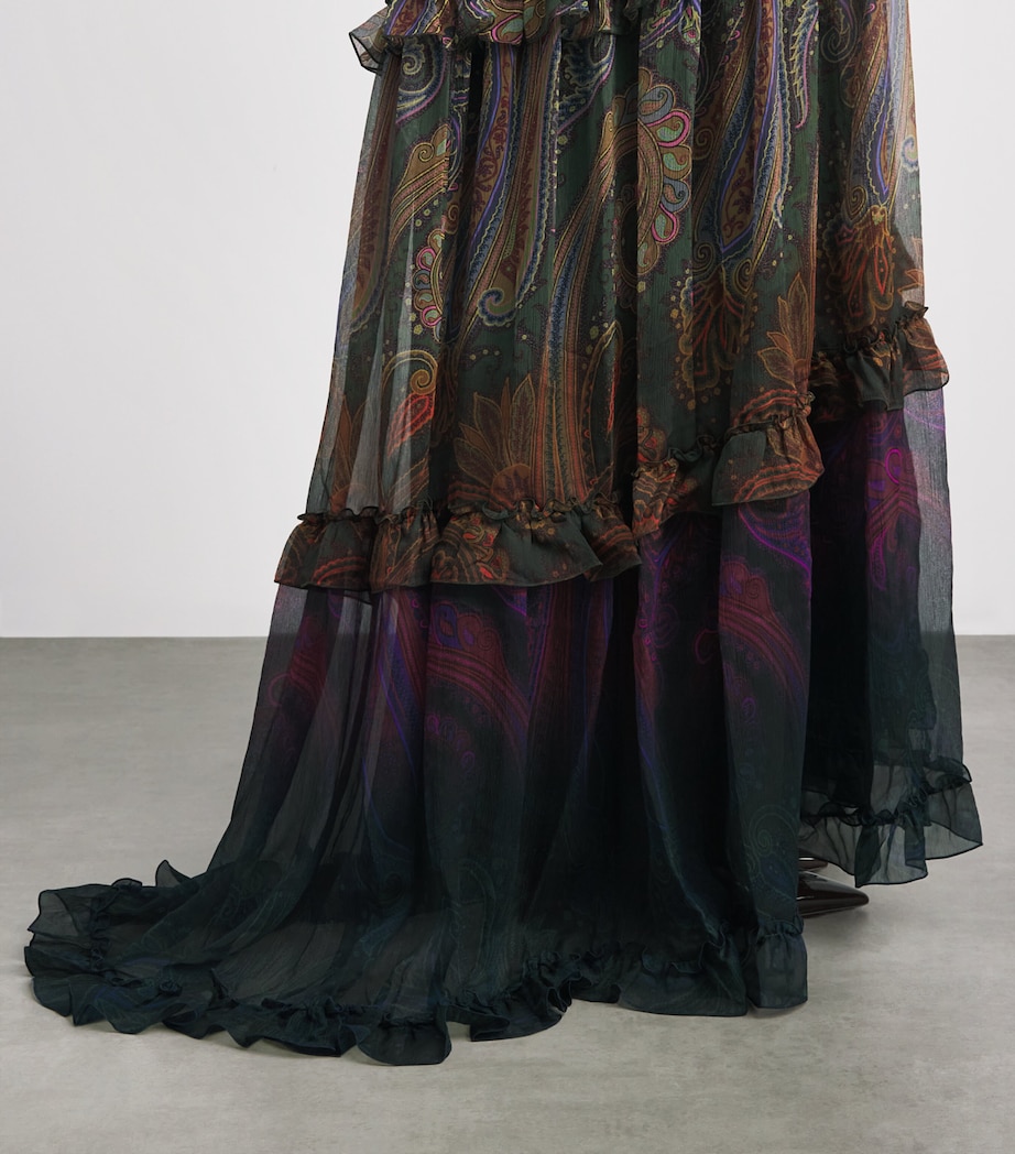 Etro Womens Silk Paisley Ruffle Maxi Dress Green Image 5