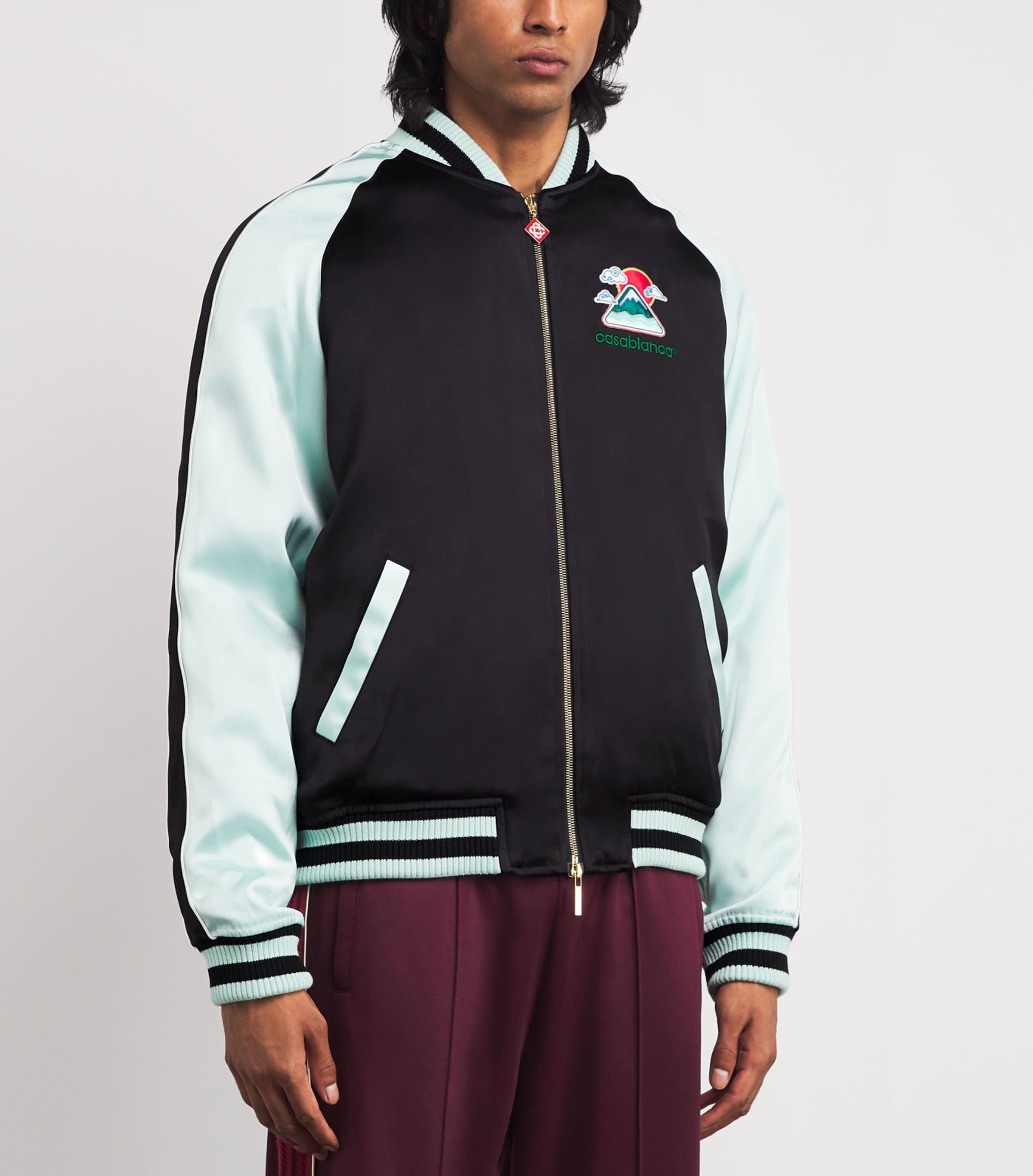 Casablanca Mens Satin Embroidered Bomber Jacket Black Image 4