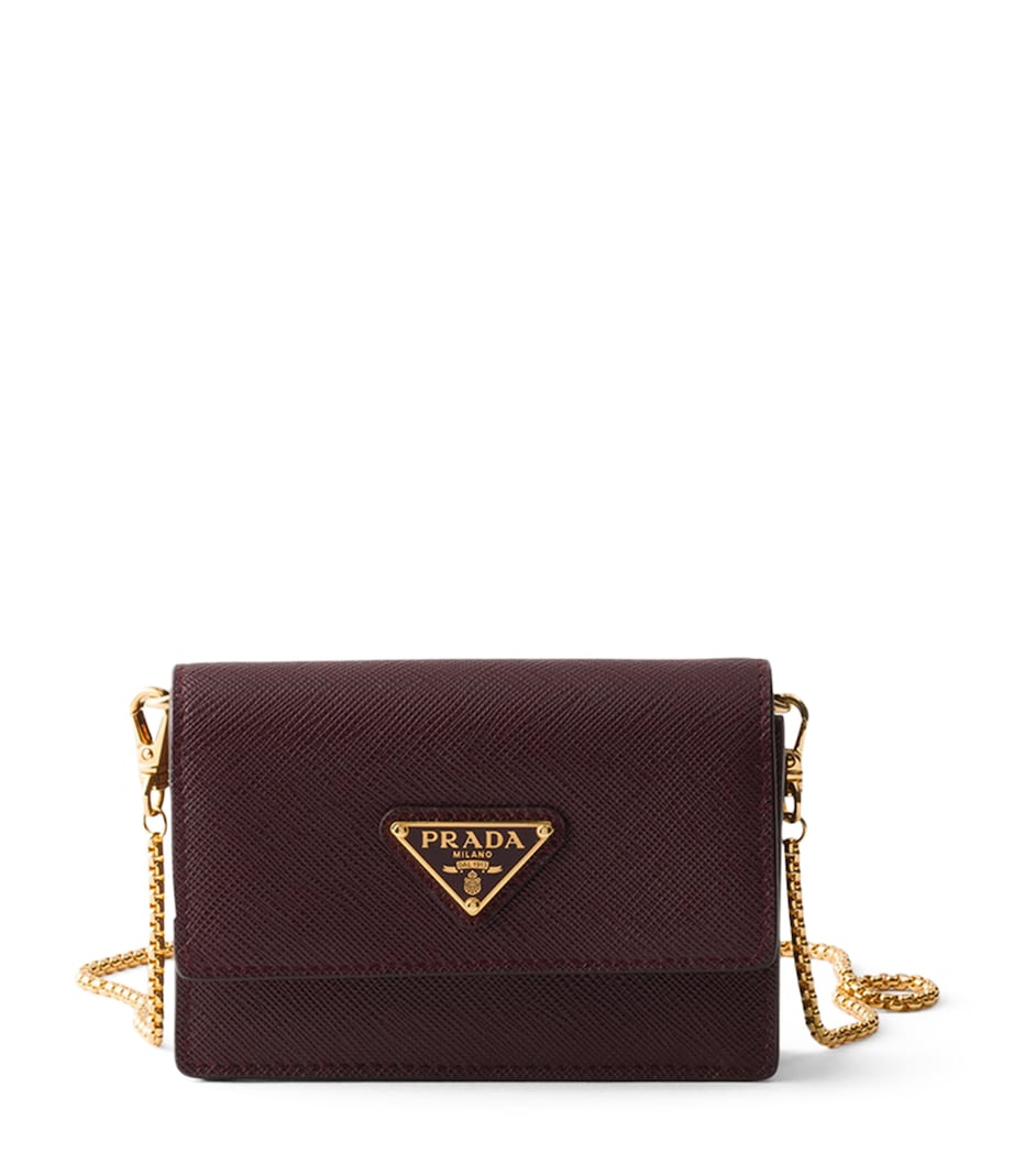 Prada Leather Card Holder with Strap Burgundy Image 1