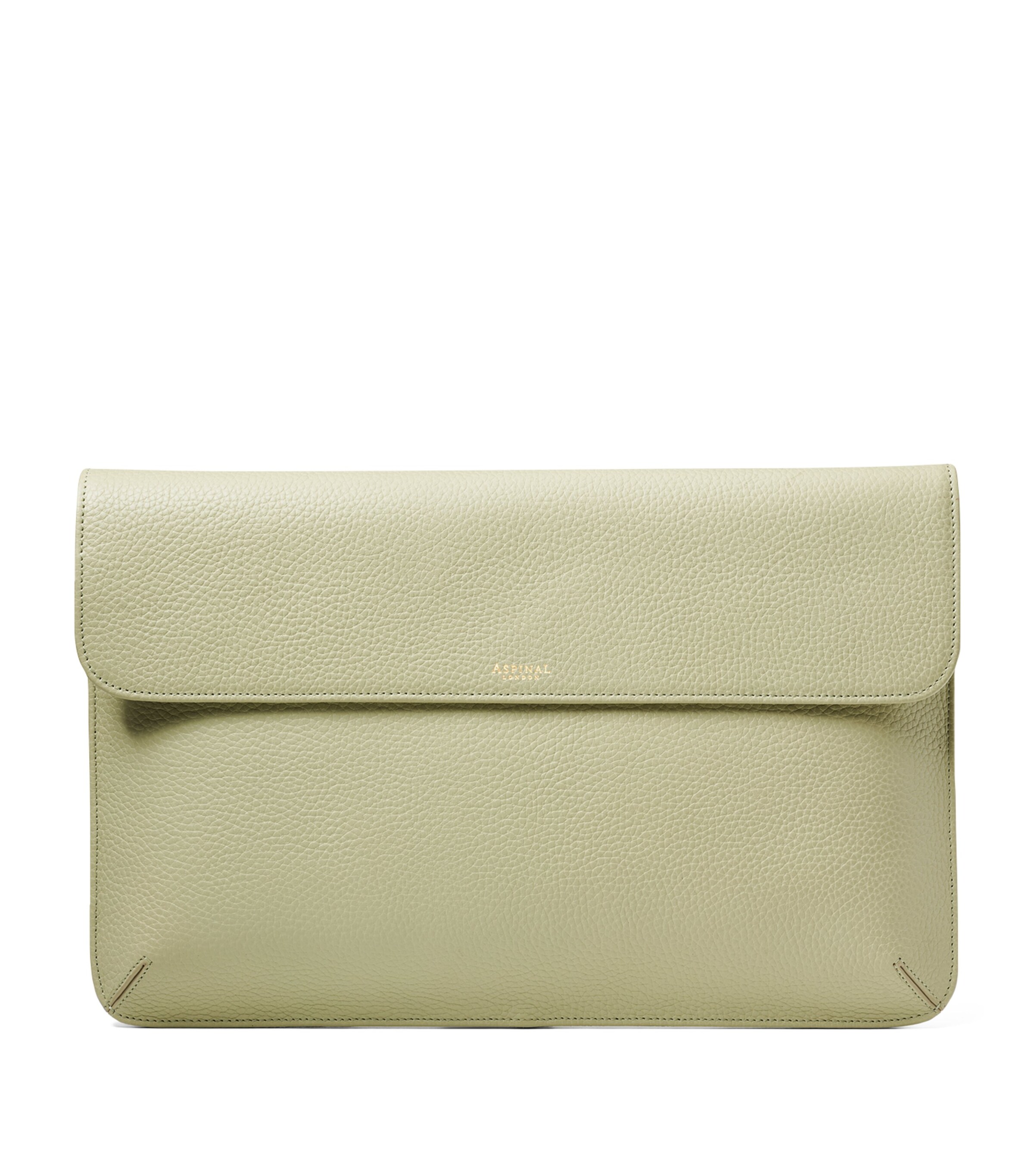 Aspinal Of London Leather Laptop Case Pistachio Image 1