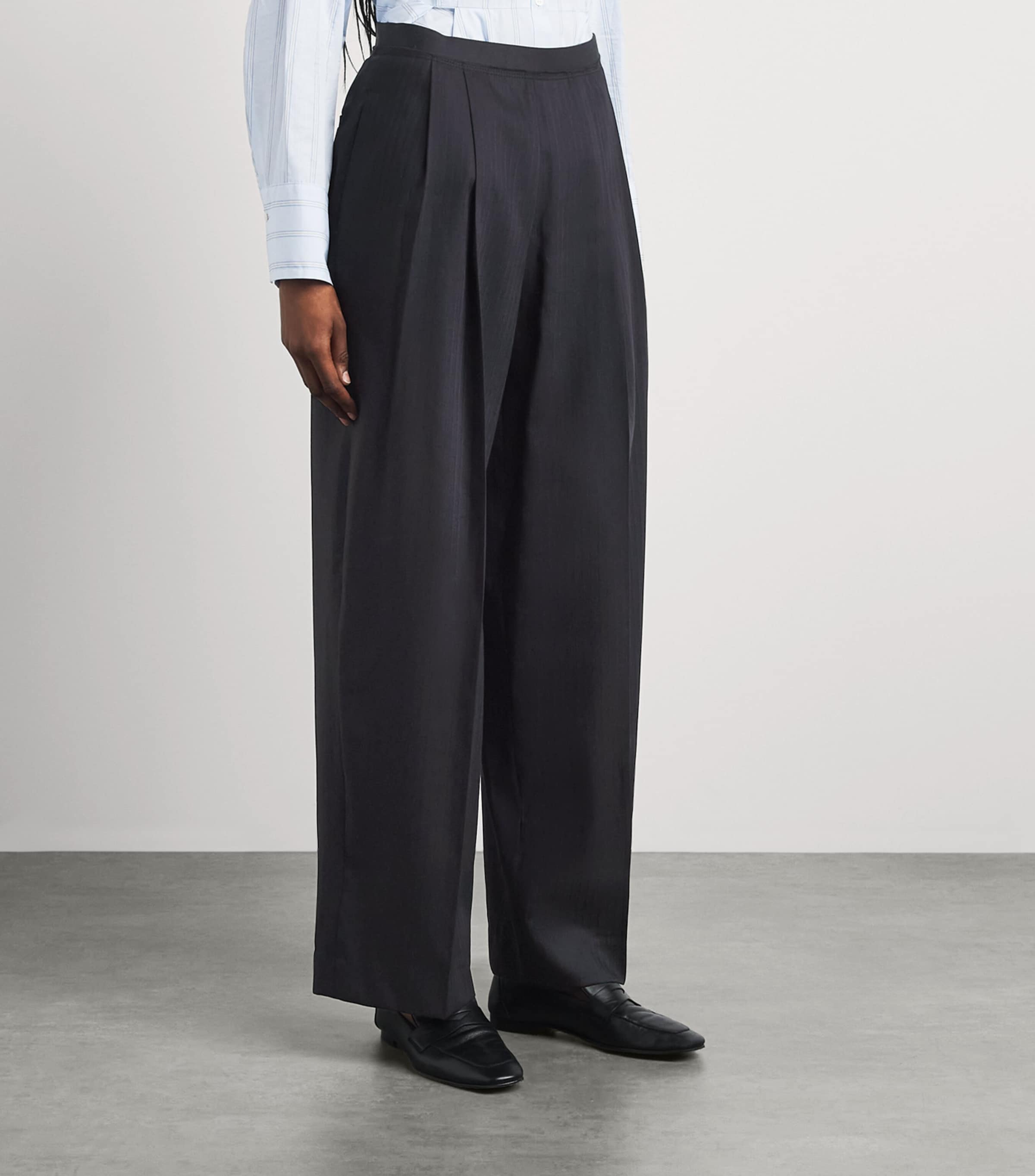 Sandro Paris Womens Wool Stripe Pleated Trousers Navy Blue Image 4