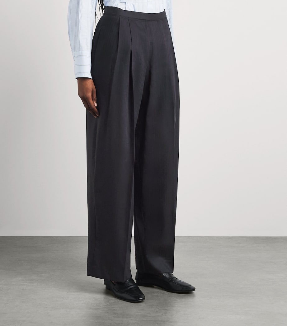 Sandro Paris Womens Wool Stripe Pleated Trousers Navy Blue Image 4