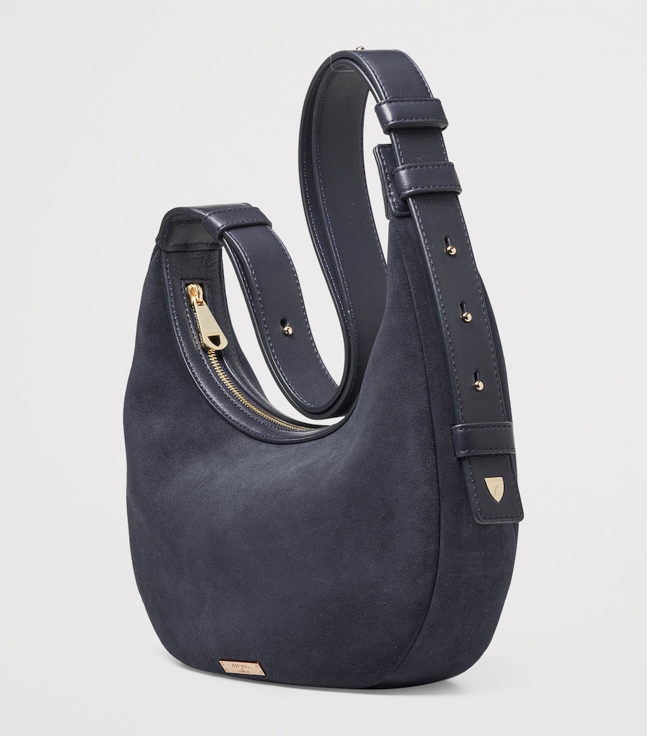 Small Suede Hudson Crescent Shoulder Bag NAVY Image 3